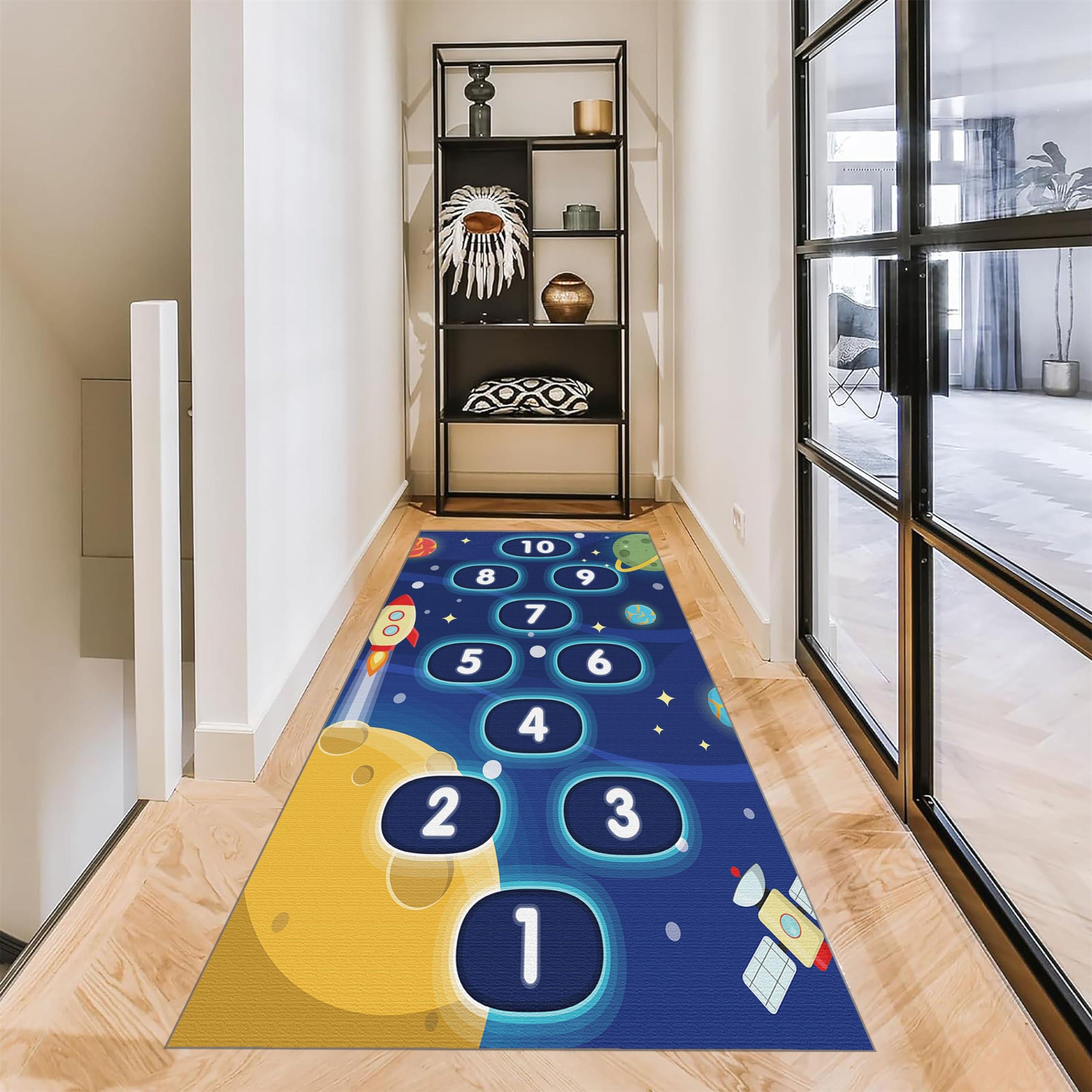 RUGROOM RUGROOM Blue Outer Space Kids Play Rug Digital Kids Toddler Playmat Anti-Slip Solar System Planets Anti-Slip Toddler Mat Boys Girls Bedroom Bedside Rugs Easy to Clean Washable 3x8ft
