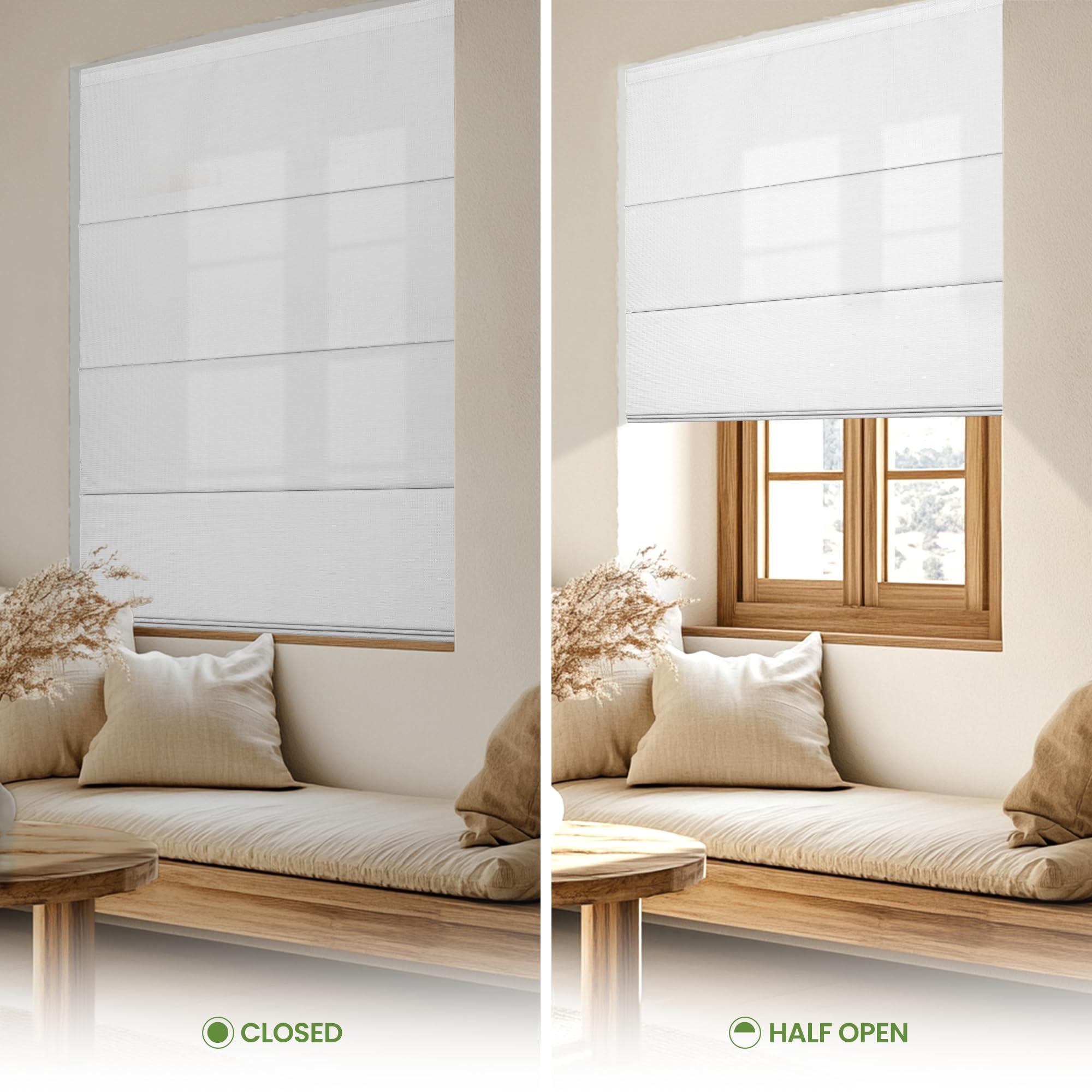 MoDanCeQ MoDanCeQ Roman Shades for Windows, Blackout Light Filtering Cordless Roman Blinds, Window Shades, UV Protection, Privacy, Window Blinds, Easy to Install, SJ-Light Filtering-White, 73" W x 39" H