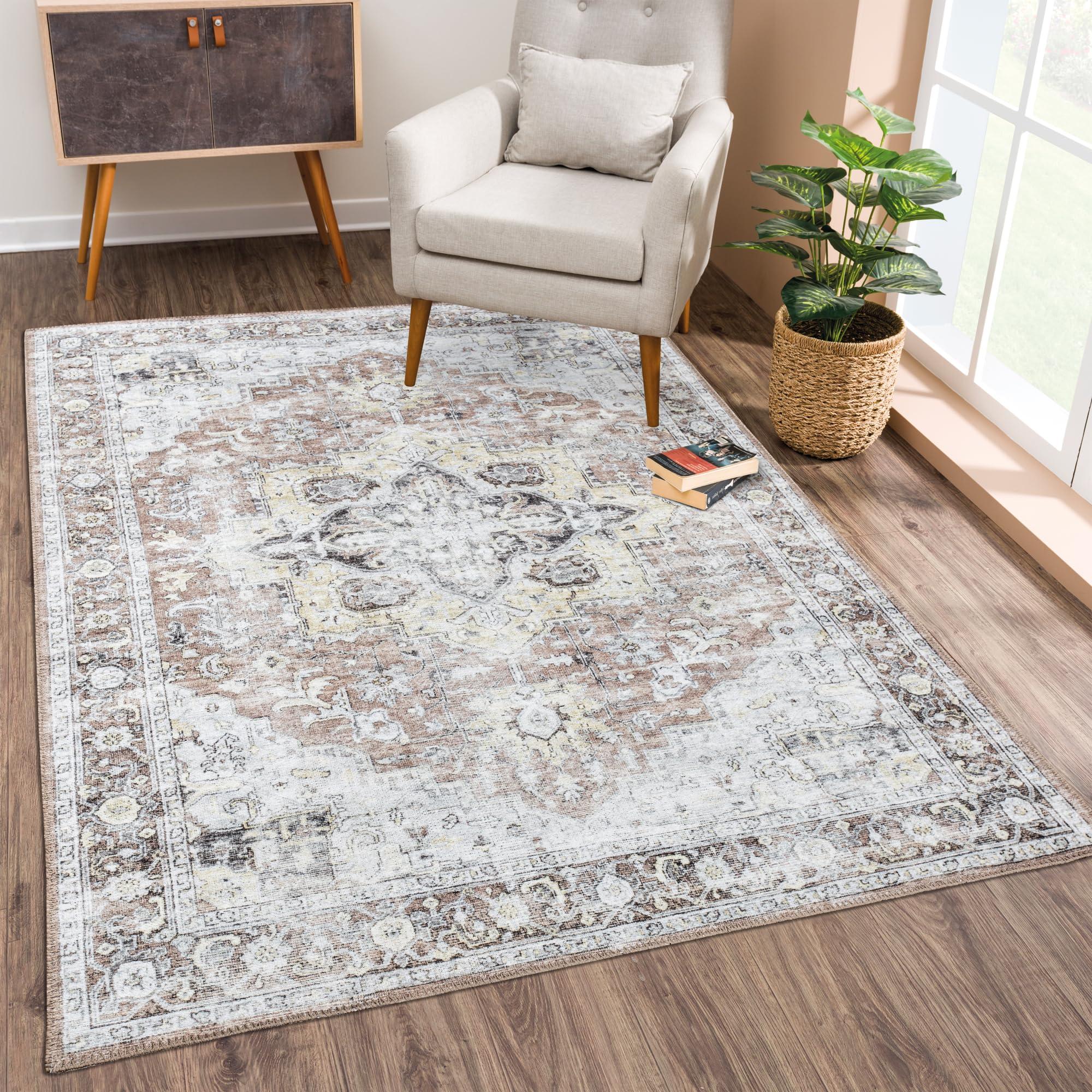 Bloom Rugs Bloom Rugs Washable Non-Slip 6' x 9' Rug - Blush/Beige Traditional Medallion Area Rug for Living Room, Bedroom, Dining Room, and Kitchen - Exact Size: 6' x 9'
