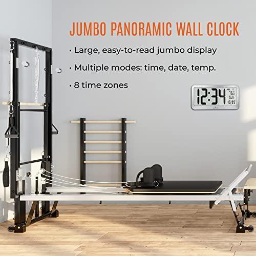 MARATHON Marathon Slim Jumbo Panoramic Atomic Wall Clock with Date and Indoor Temperature. Commercial Grade with Big 6-Inch Numbers, Alarm and Table Stand. Batteries Included (Graphite Grey)