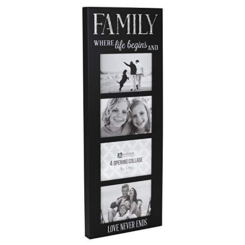 Malden Malden International Designs Laser Cut Industrial Expressions Family Where Life Begins Silkscreen Design and Laser Cut Galvanized Metal Accent Picture Frame, 4 Option, 4-4x6, Black
