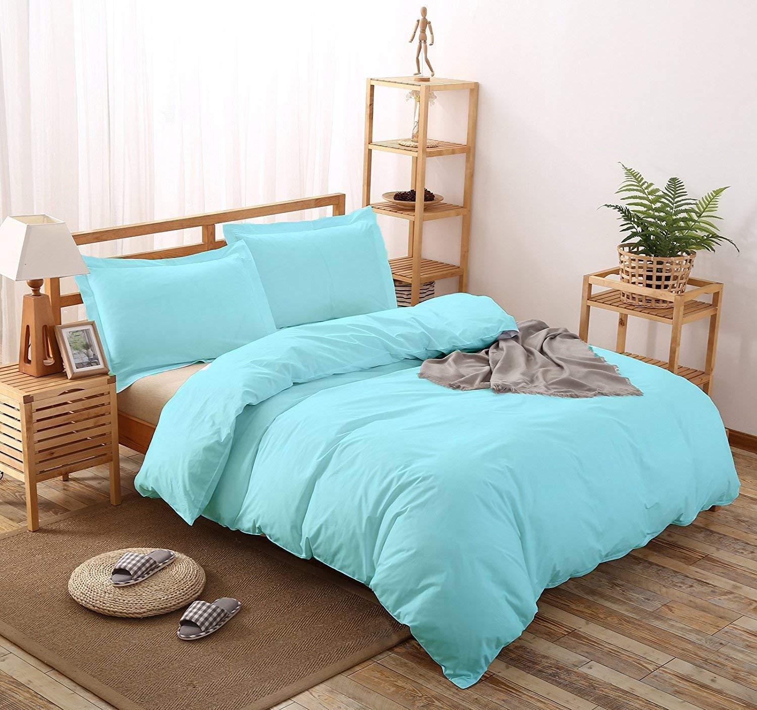 LinenEra Duvet Cover Aqua Blue Ultra Silky Soft All Season Duvet Cover Set Twin / Twin XL 68x90 Size with Zipper Closure & Corner Ties 1pcs