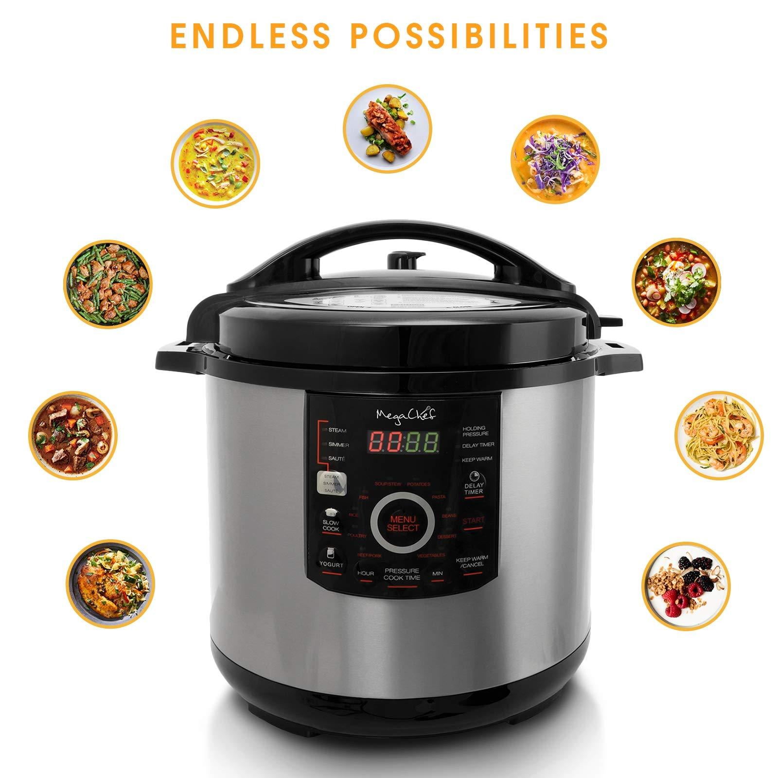 Megachef MegaChef 12 Quart Digital Pressure Cooker with 15 Preset Options and Glass Lid, Silver