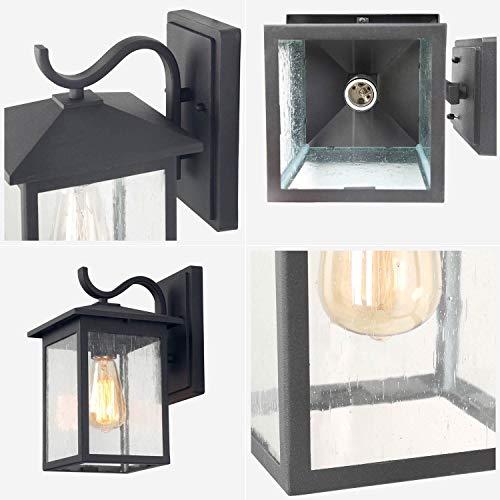 LALUZ LALUZ Rectangle Outdoor Wall Lights Farmhouse Front Porch Light 12.2, Black Outside Lights for House with Seeded Glass, Anti-Rust Exterior Light Fixtures Wall Mount for Patio, Entryway, Yards