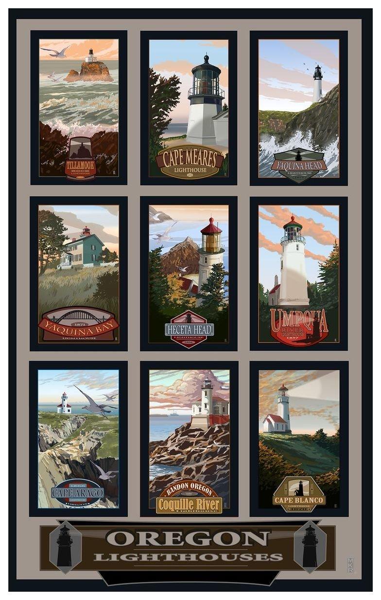Art of Place Oregon Lighthouse Collage Giclee Art Print Poster from Original Travel Artwork by Artist Paul A. Lanquist 30\" x 45\"