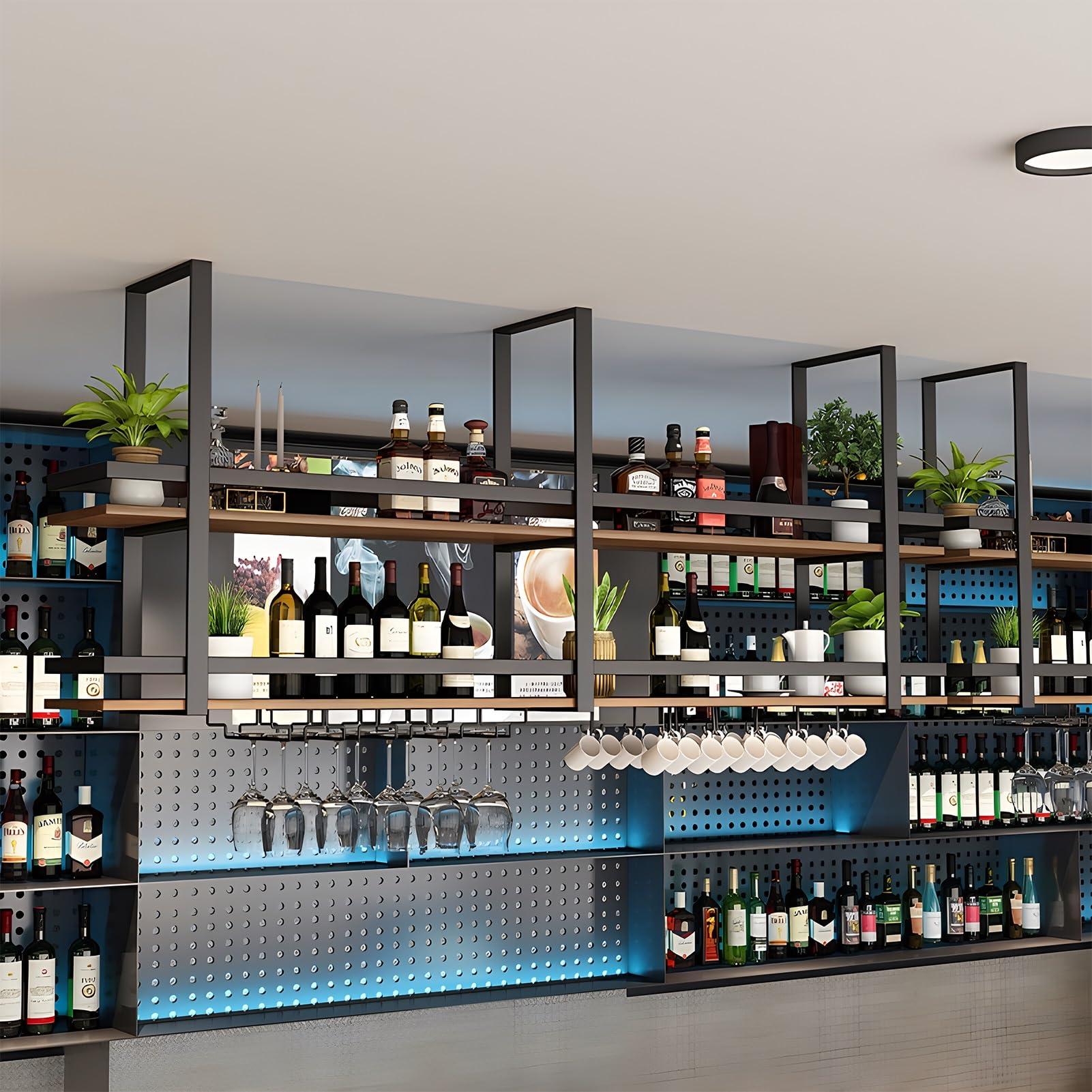 Yopappol Yopappol Ceiling-Mount Shelf, Hanging Wine Bottle Holder Plant Stand Decorative Display Storage Rack, Metal Floating Shelves for Restaurant, Kitchen, Bar - Easy to Install (Size : 60x30x80cm)