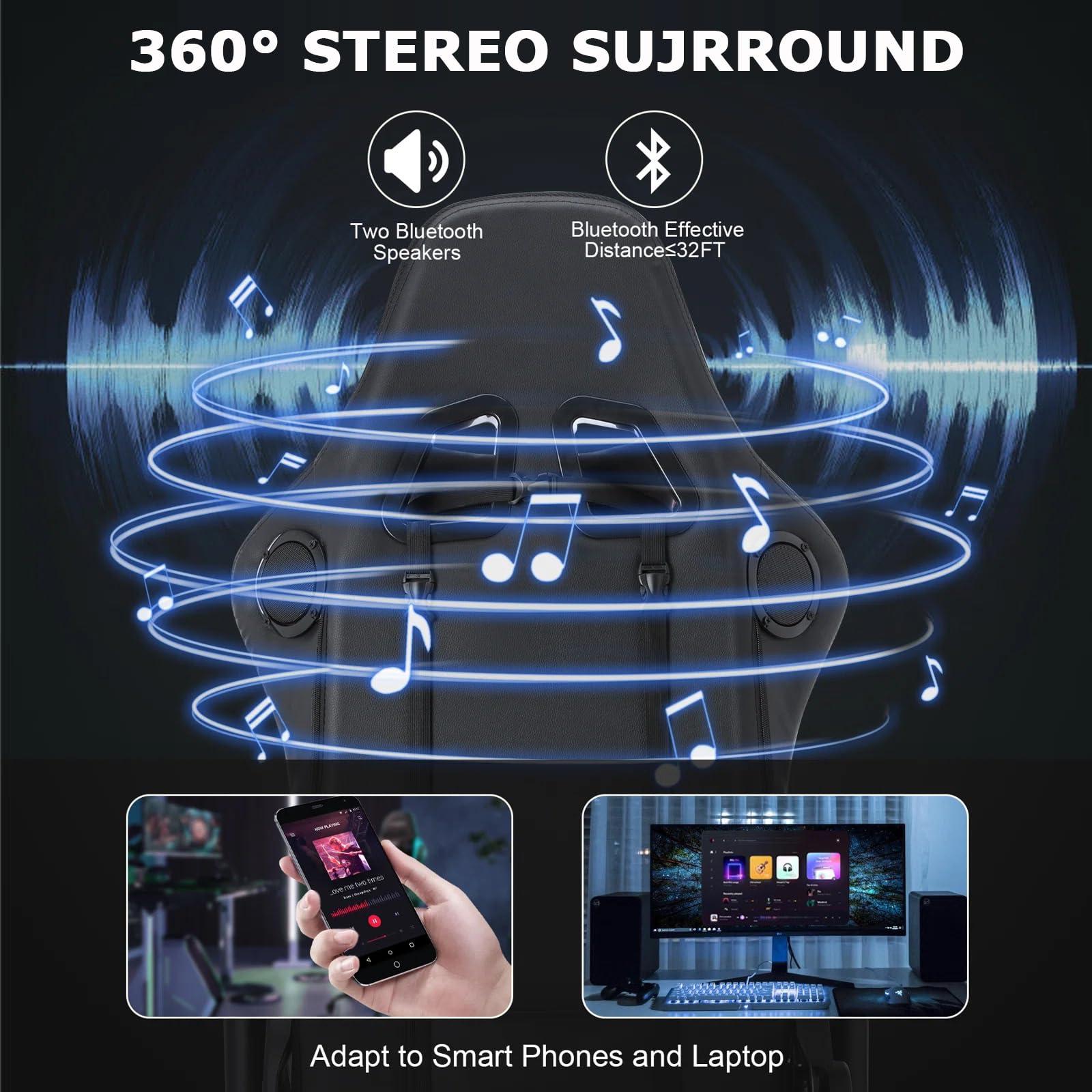 FZYUAN FZYUAN Video Gaming Chairs with LED Light, Bluetooth Speakers Computer Chair with Full Massage Lumbar Support, Ergonomic Pro Gaming Chair for Retractible Footrest and Backrest Adjustable,White