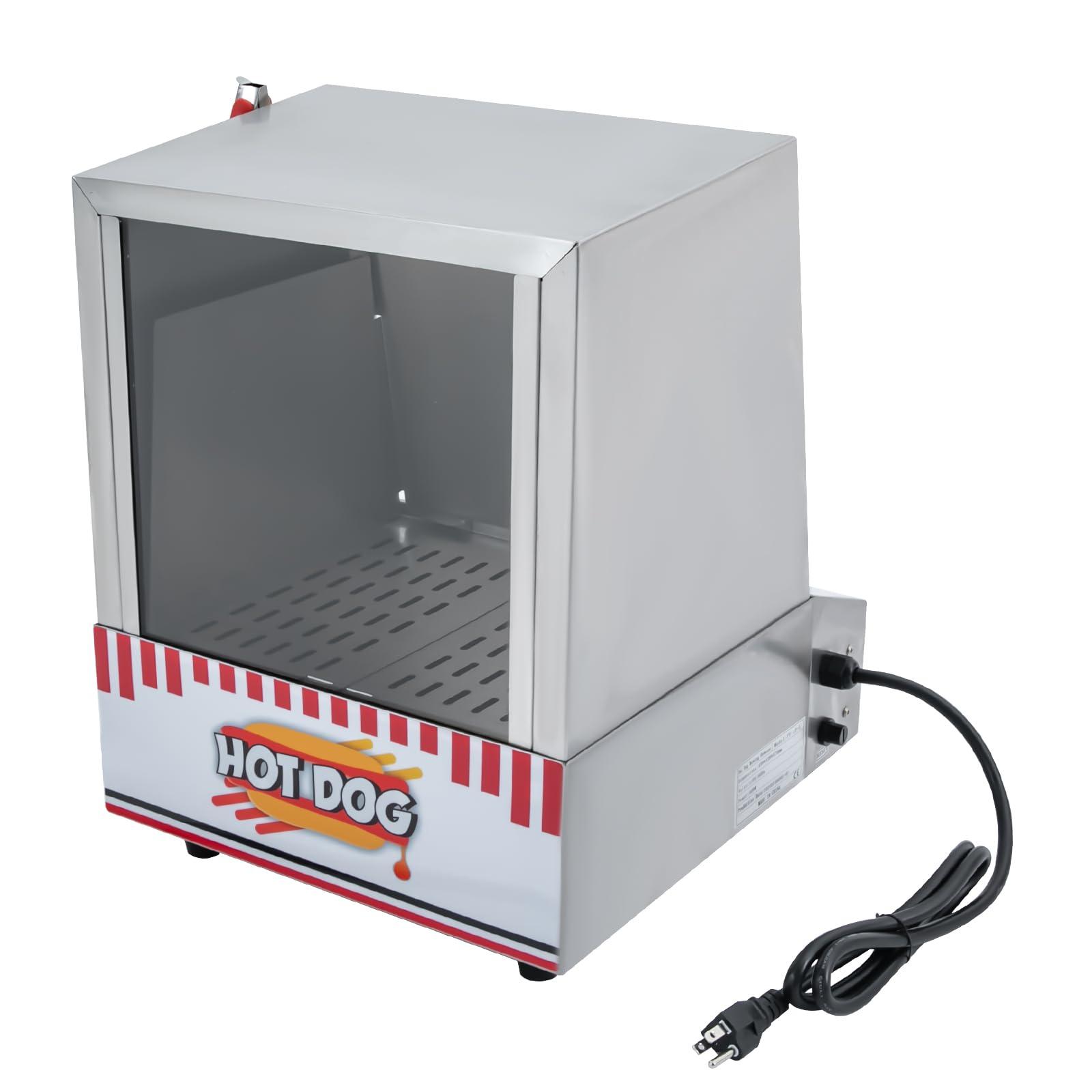 SHZICMY Hot Dog Steamer, 20L, Commercial Hot Dog Steamer for 96 Hot Dogs, Electric Hot Dog Warmer with Drop Down Door Acrylic Window Partition Plate Food Clip, Stainless Steel, Electric Hot Dog Steamer