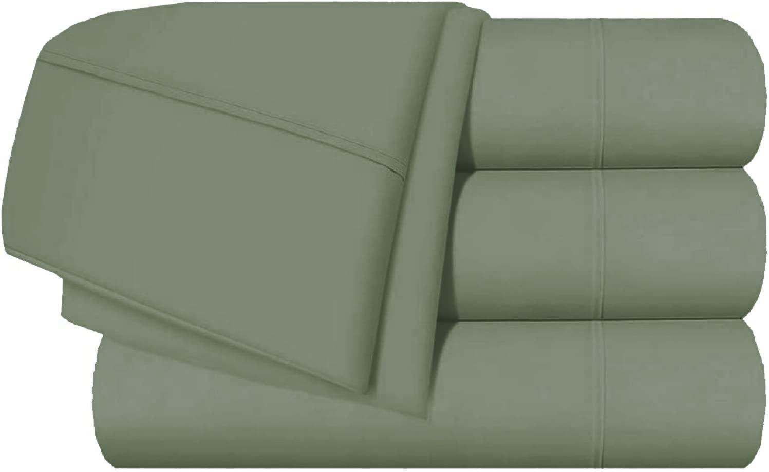 Silentnight Split King Sheets for Adjustable Beds 100% Egyptian Cotton 1000 Thread Count Sheets - 5Pcs Split King Sheet Set 18\" Inch Deep Pocket - Sage Solid