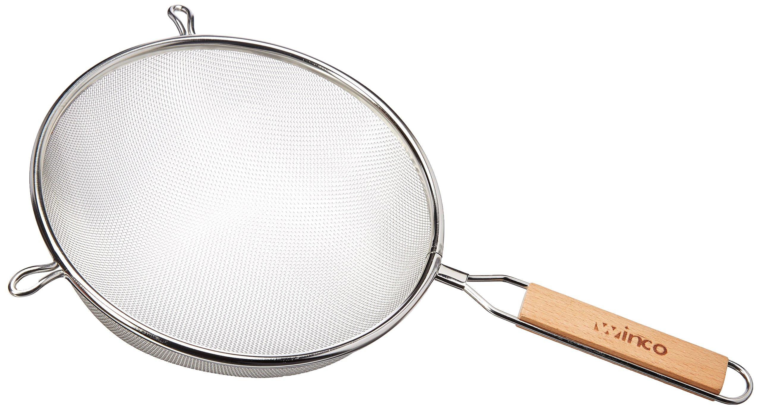 Winco Winco Strainer with Single Fine Mesh, 8-Inch Diameter, Medium, Stainless Steel, Tan