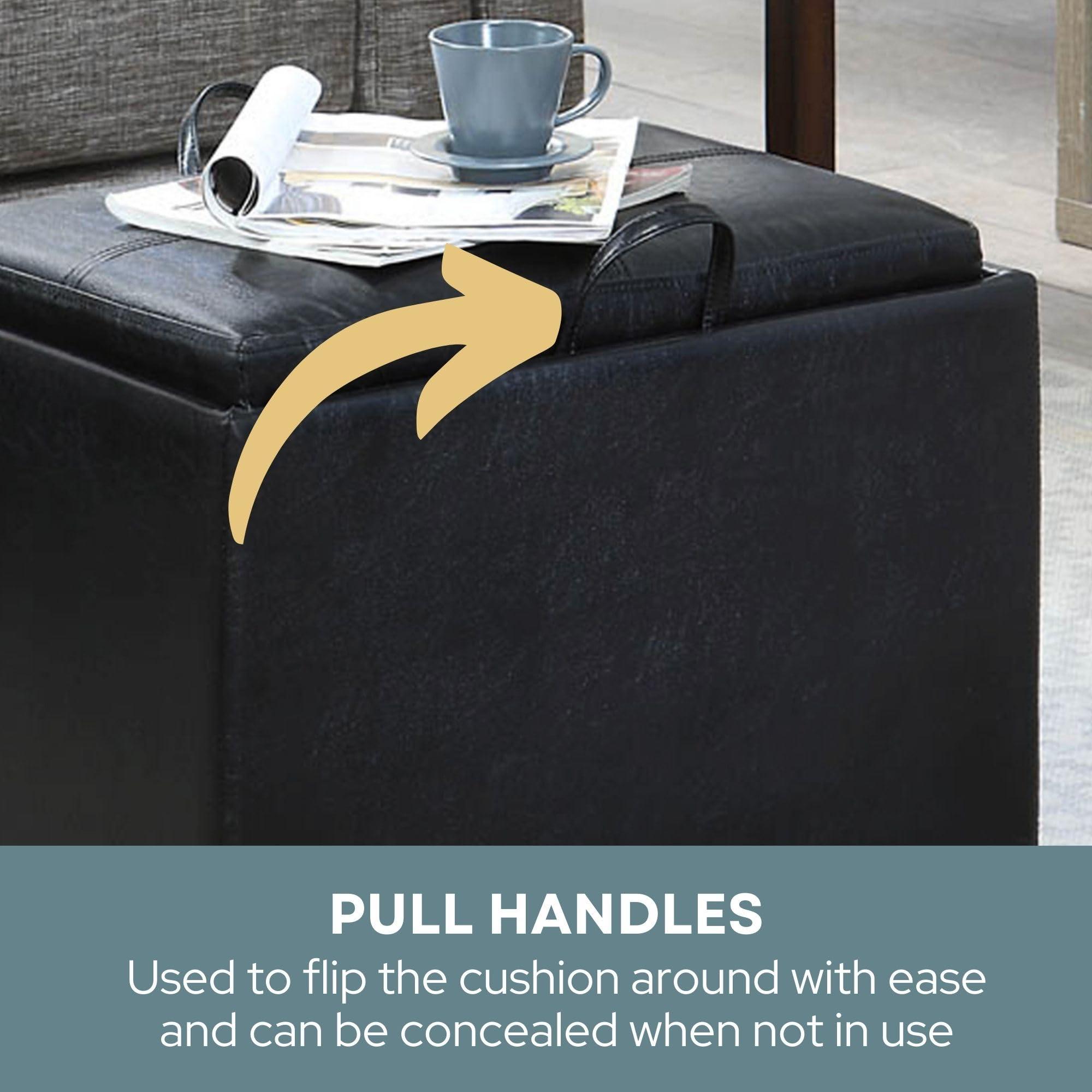 Convenience Concepts Convenience Concepts Designs4Comfort Accent Storage Ottoman 22.75\" - Modern Foot Stool with Decorative Tray for Living Room, Dining Room, Office, Black Faux Leather