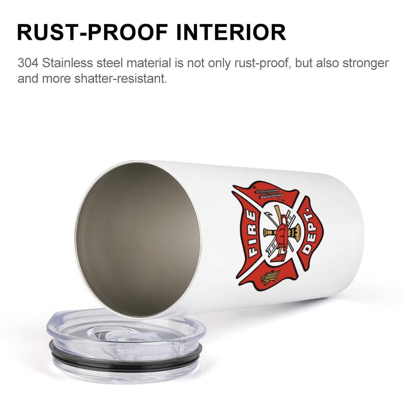 Bagea-Ka Bagea-Ka Firefighter Fire DEPT. Logo Rescue Pattern Tumbler Cup with Lid Stainless Steel Straight Skinny Insulated Travel Coffee Mug for Men Women 10 Oz