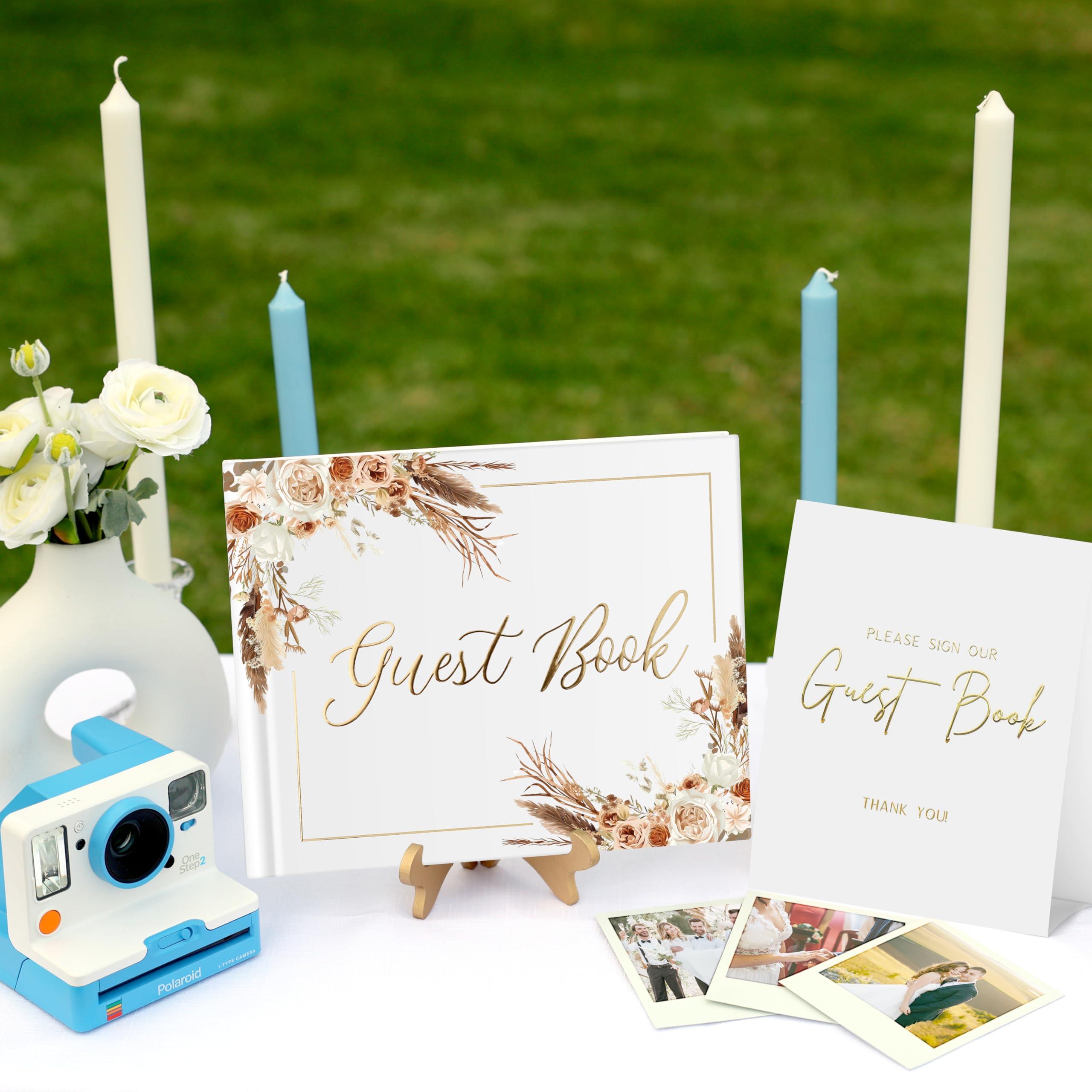 Swanique Wedding Guest Book for Guests to Sign, Elegant Wedding Guestbook Ideas, Sign in Book for Bridal and Baby Shower, Polaroid Guest Book, 100 Thick Lined and Blank Pages for Party, Wedding Books