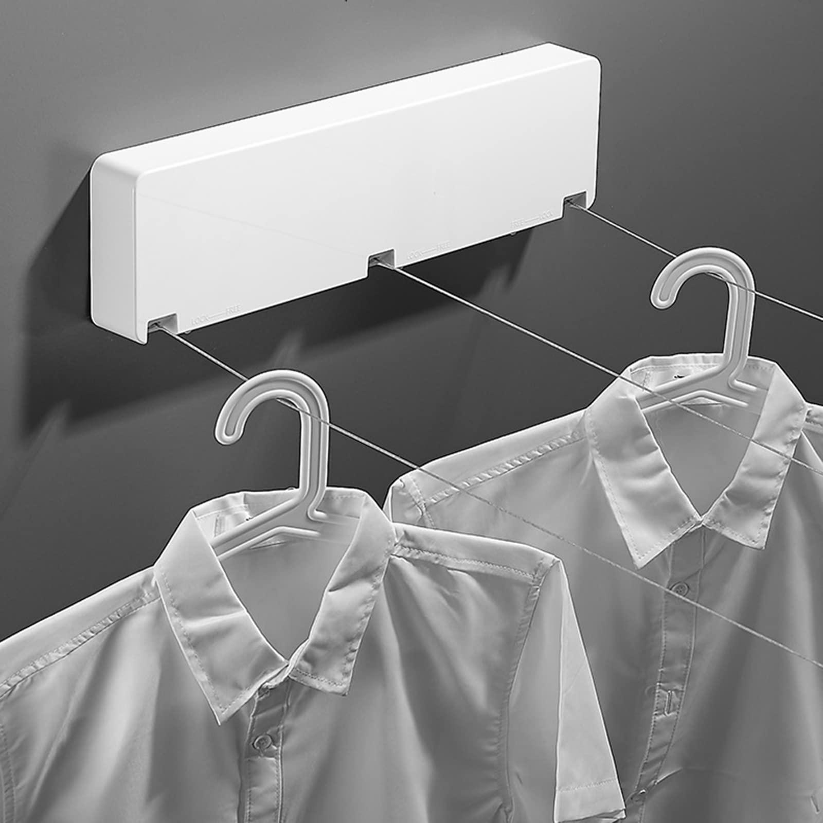 LTLWSH Retractable Washing Line,Clothes Line 6M Stainless Steel Strings, Retractable Clothesline, Adjustable Clothing Rope Wall Mounted,Laundry Drying Clothesline for Indoor Outdoor,Gold,3 Wash Lines