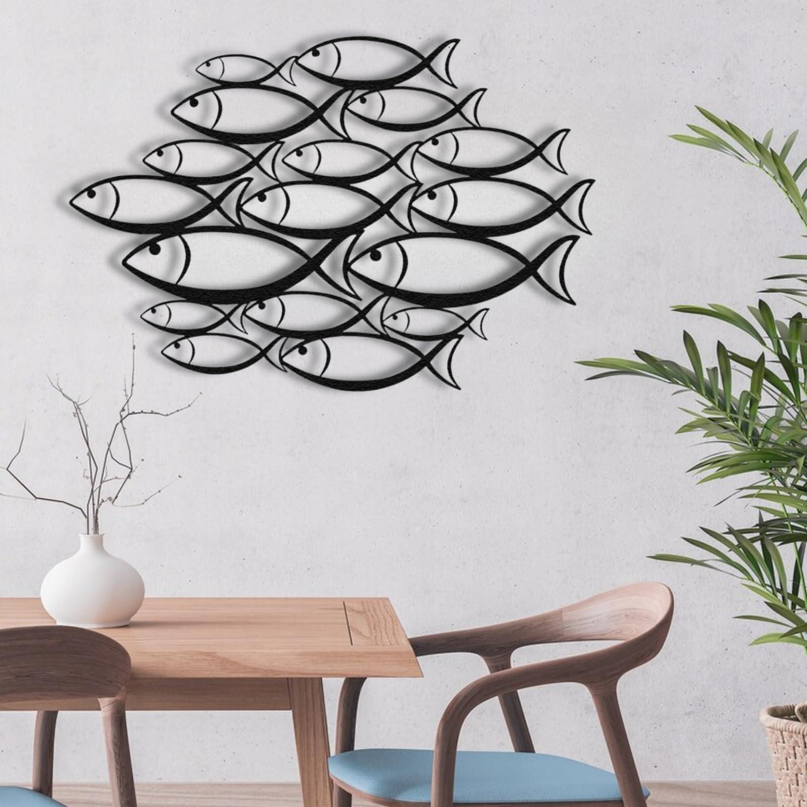 rumloch rumloch School of Fish Metal Wall Art,Fish Metal Wall Art,Metal Fish Art, Nautical Wall Decor, Beach Wall Sign, Fish Wall Hanging, Minimalist Wall Hanging, Home Gift (4730 cm/19"12" in)