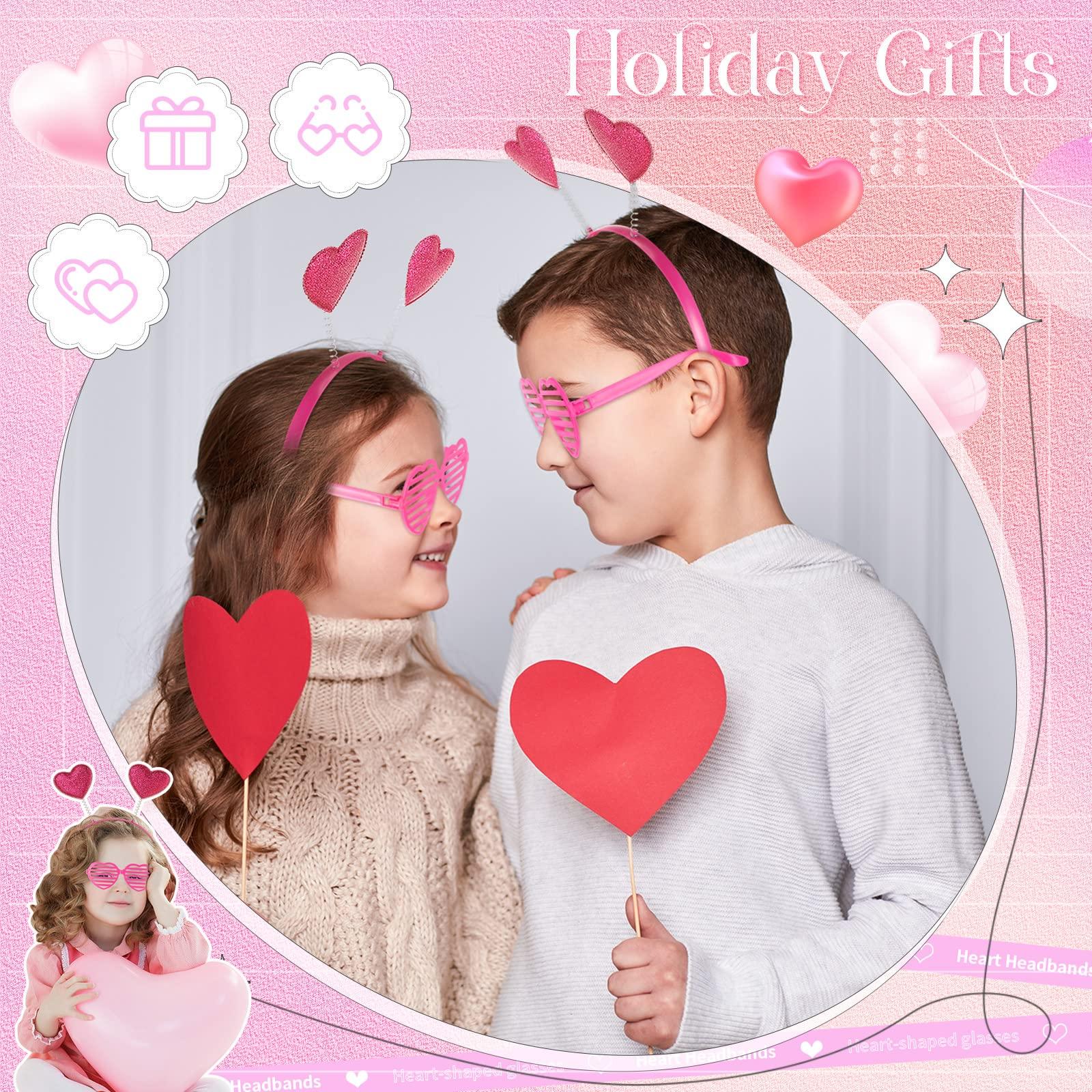 MTLEE MTLEE 24 Pcs Valentines Heart Head Boppers Headbands and Heart Shape Sunglasses Valentines Party Supplies Wedding Photo Prop (Hollow Rose Red)