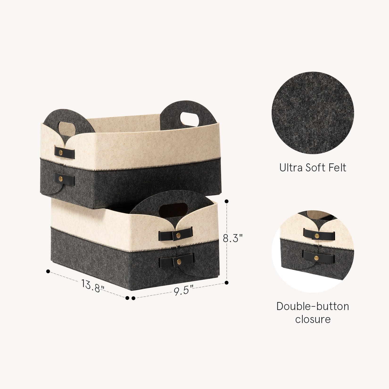 La Jolie Maison La Jolie Maison 2 Pack Foldable Felt Storage Bins, Rectangular Storage Containers for Closet Bedroom Office, Grey and Oatmeal