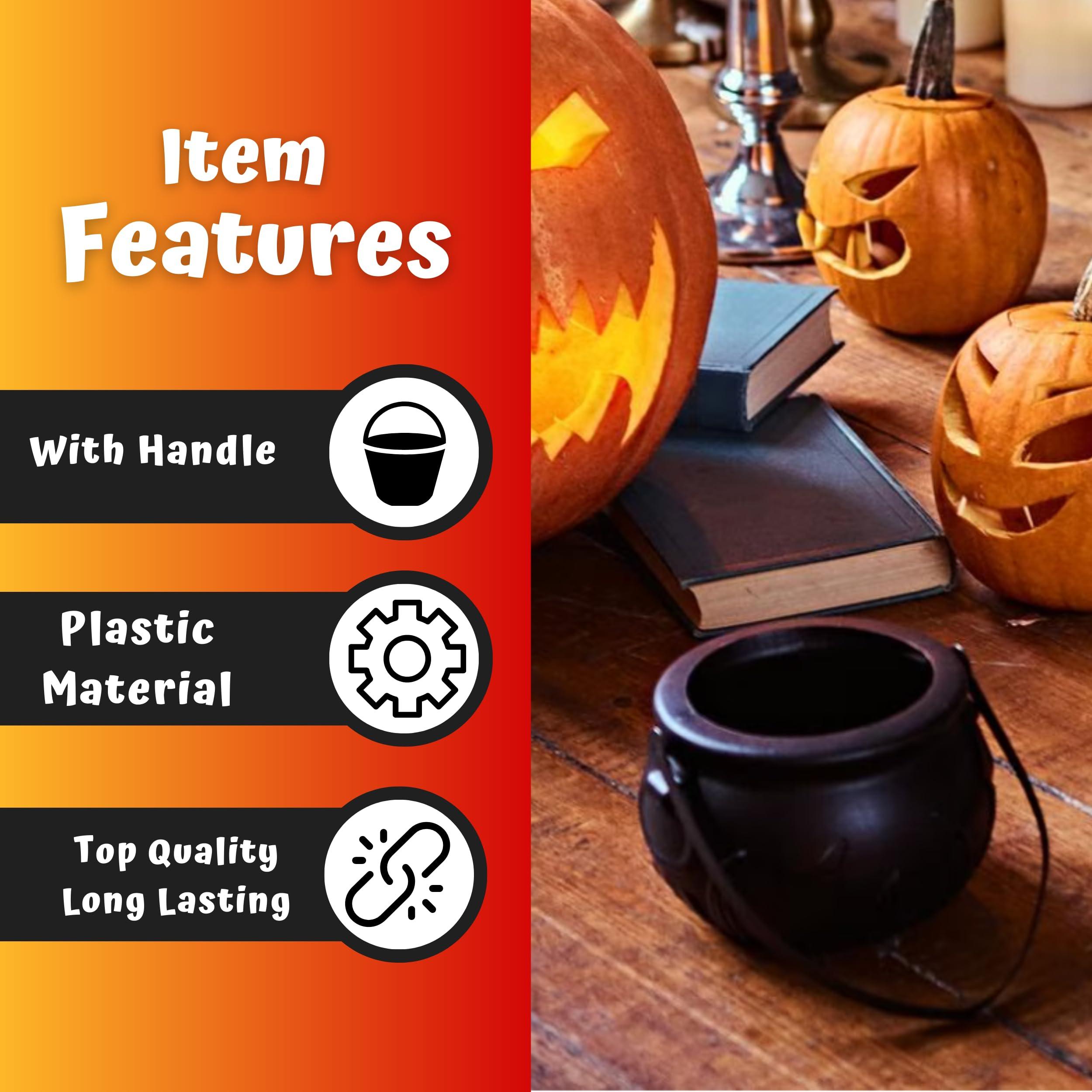 4E\'s Novelty 4E\'s Novelty Black Plastic Cauldrons Bulk - 12 Mini & 1 Large 7.4\" Perfect Halloween Black Cauldron, Cauldron Halloween Candy Bucket, Halloween Mini Cauldron, Trick or Treat Halloween Cauldron Bucket