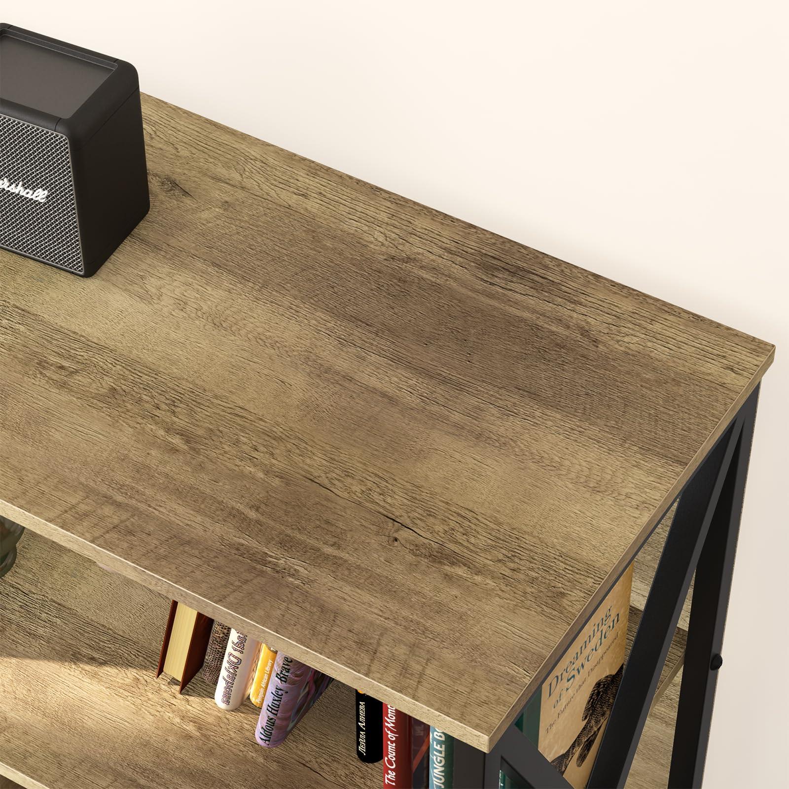 Adompacat Horizontal Bookshelf Bookcase,6 Cube Storage Organizer with Open Shelf,47 Inch Industrial Low Wide Wood and Metal Cubby shelf,Long shelving unit for Home Office Living Room(Rustic Oak,6 Cube)