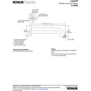 Kohler KOHLER K-99690-CP Loure Shower Arm and Flange, Polished Chrome