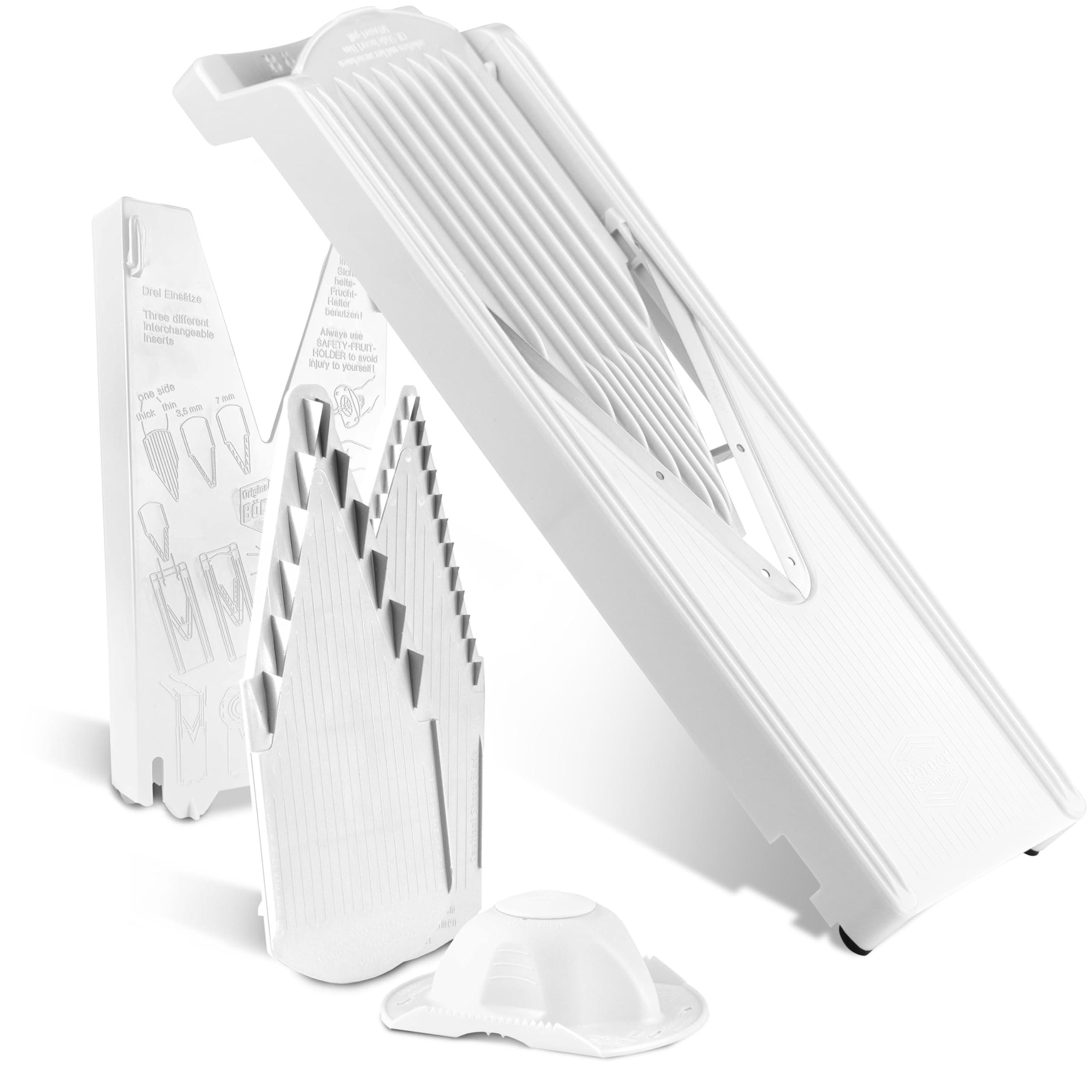 Swissmar Brner V3 TrendLine Mandoline Starter Set (6 pcs.) Vegetable Slicer (V-Slicer) + Safety Guard + Inserts + Collection Tray + Multibox Kitchen Slicer Set (White)