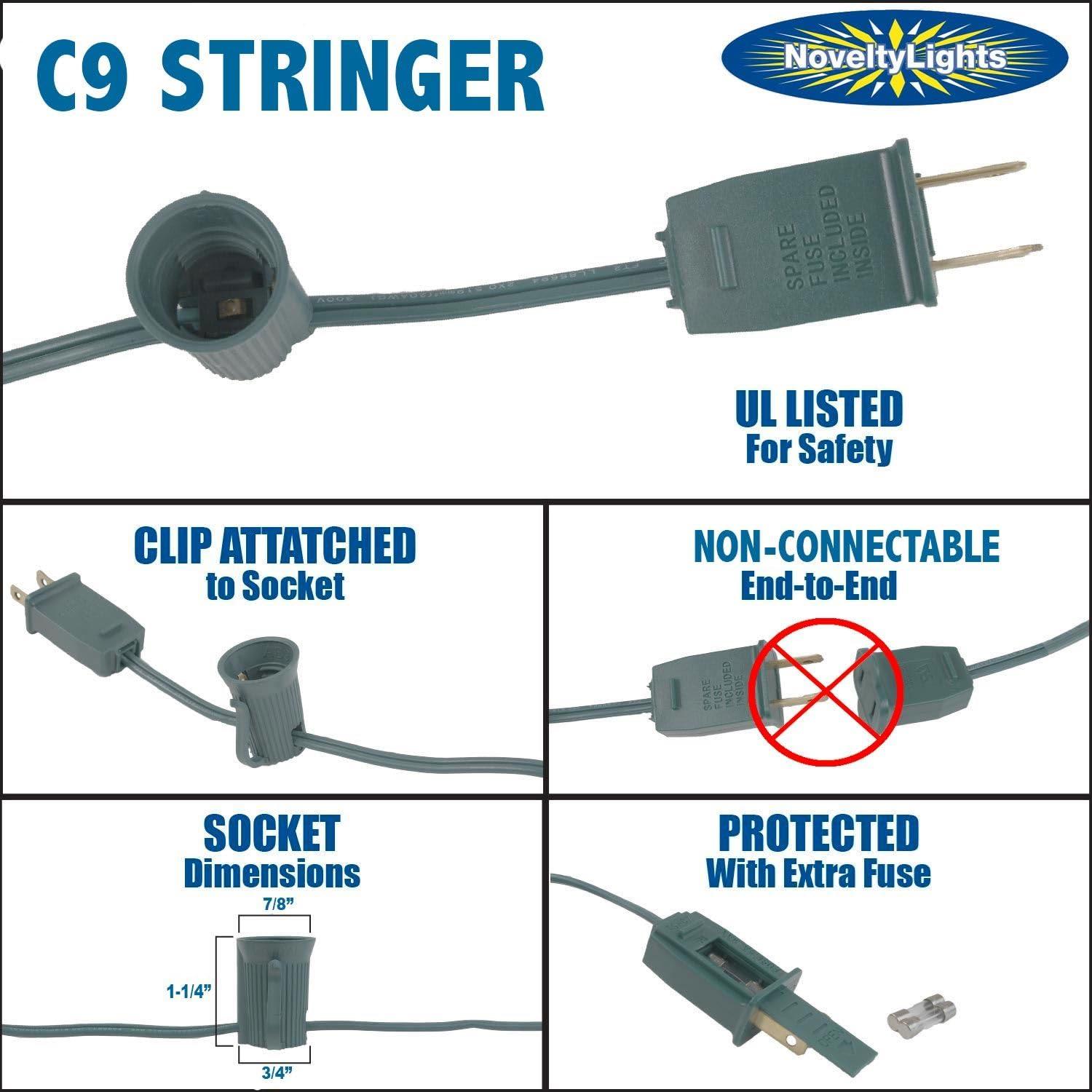 Novelty Lights Novelty Lights 200 Foot C9 Outdoor String Light Christmas Stringer - Patio String Lights - Intermediate Base (C9/E17) - 24\" Spacing - White Wire