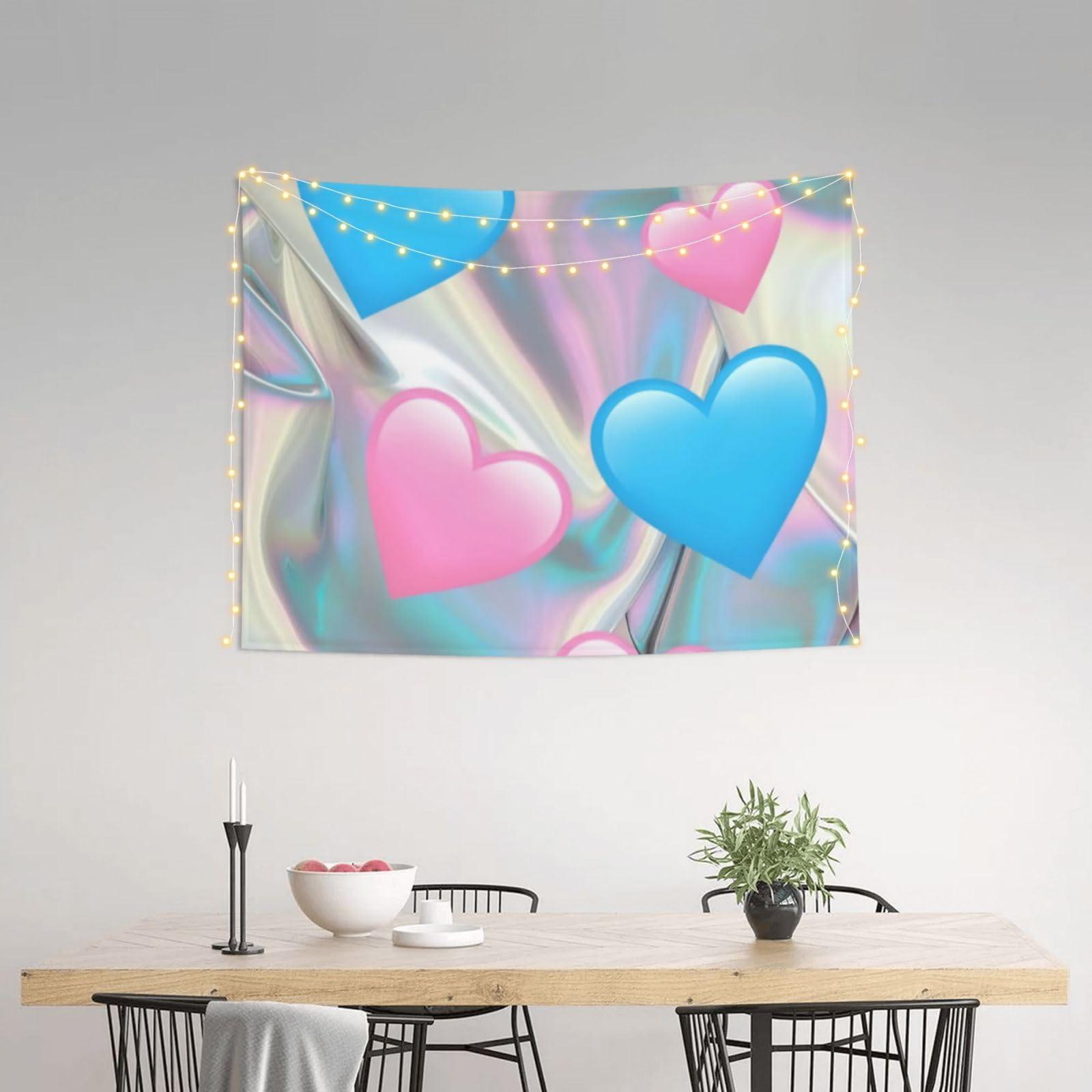 Kkaingg Kkaingg Pastel hearts, blue, love, pink Tapestry Wall Hanging Tapestry Wall Tapestry for Bedroom Aesthetic Tapestry Hippie Tapestry 29x37in