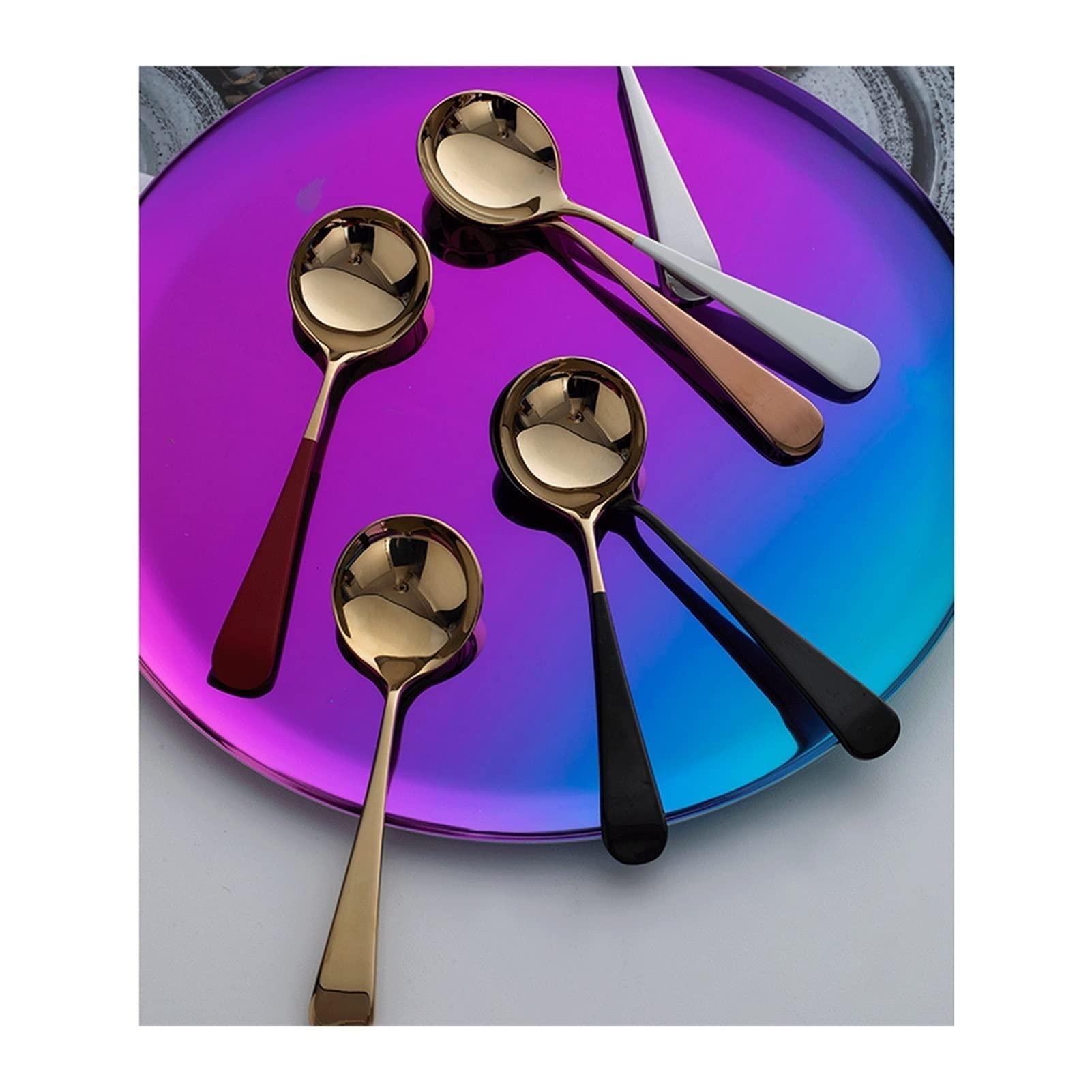 NASTYA Spoons for Cooking Kitchen Golden Spoon Stainless Steel Soup Spoon Household Round Head Fruit Spoon Tableware Watermelon Spoon Dessert Spoon Dinner Spoon Teaspoons(Color:B)