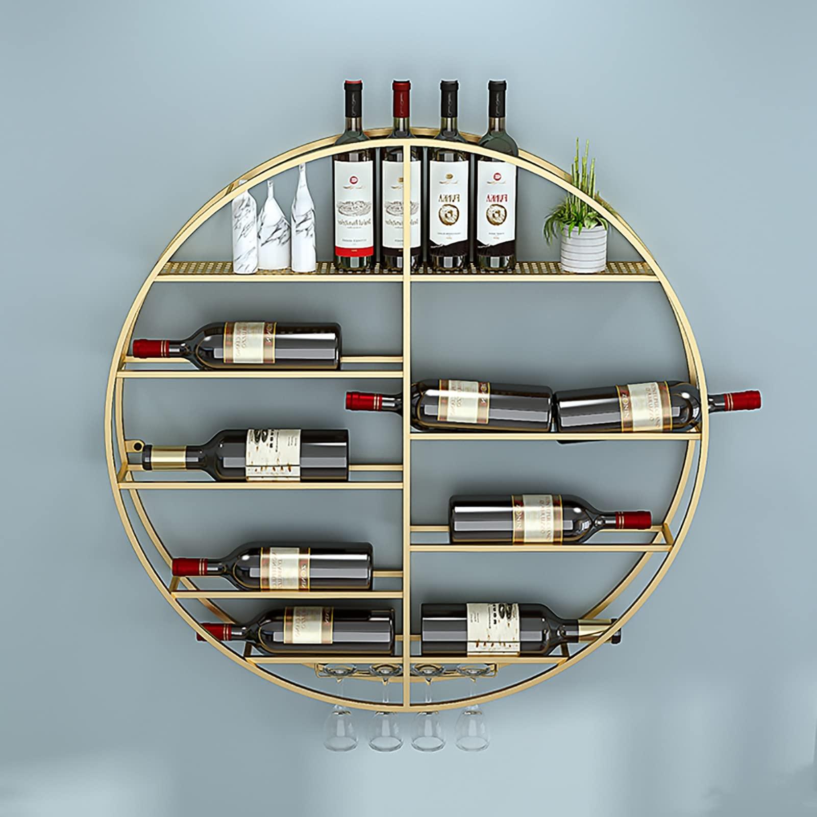 LEAYAN LEAYAN Wine Rack Modern Wine Racks, Round Wall Mounted Wine Shelf Golden Wine Bottle and Glass Holder Metal Wine Holder Goblet Stemware Rack, Bar Wine Cellar Display Shelves/70X11X70cm Storage Shelf