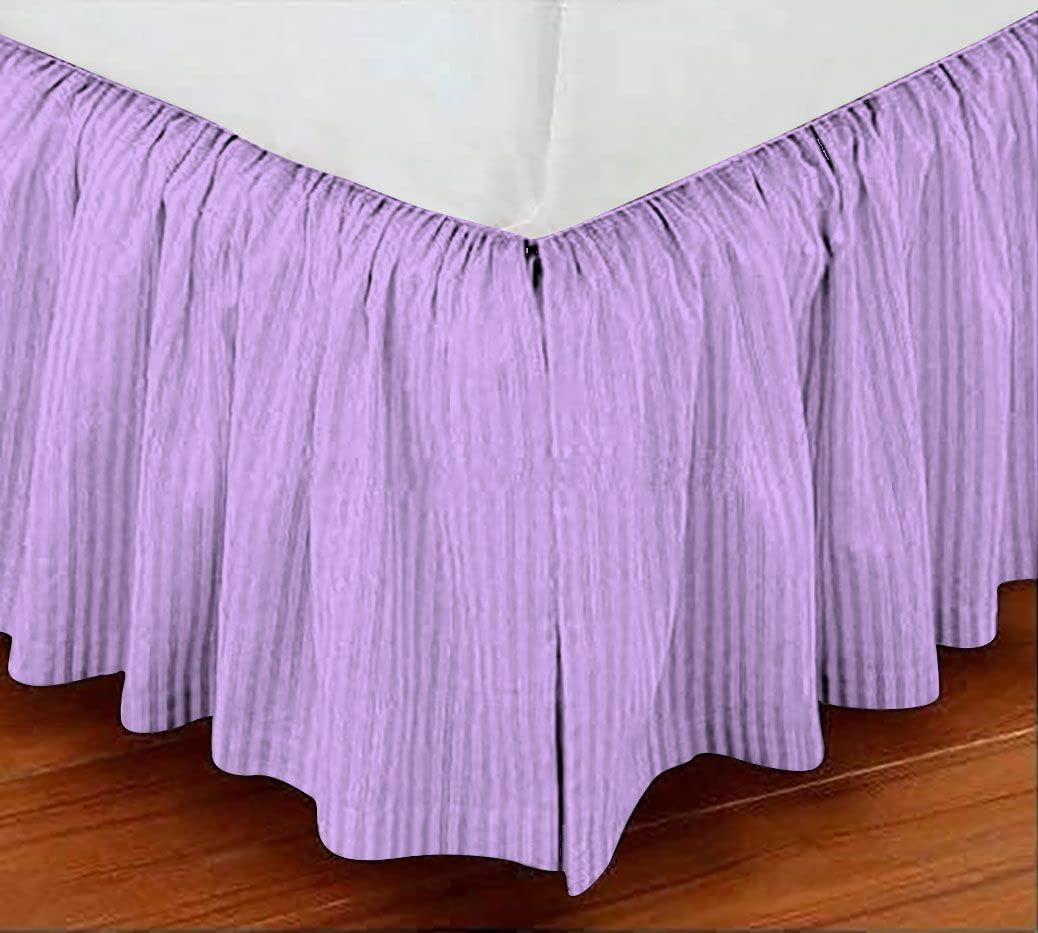 Lotus Bedding Lilac 1 Pc Dust Ruffle Striped Bedskirt 800 TC, 100% Egyptian Cotton Bed Skirt Olympic Queen 8-Inches Striped Pattern with Split Corners
