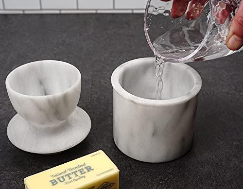 RSVP International RSVP International White Marble French Butter Pot, Holds One Stick or 1/2 Cup | Made From Natural White Marble | Keep Butter Fresh & Spreadable at Room Temperature in Crock Dish