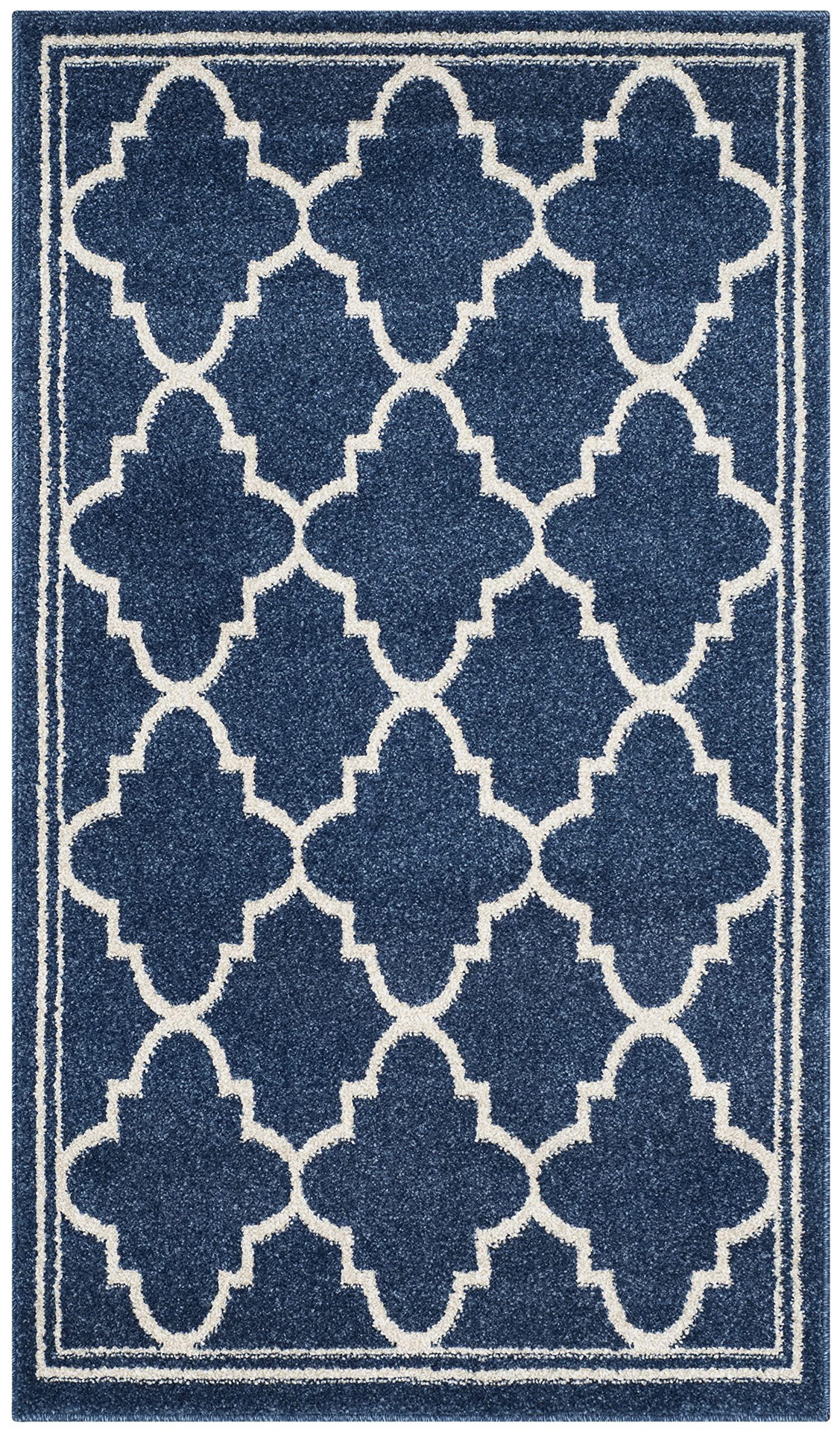 Safavieh SAFAVIEH Amherst Collection Accent Rug - 2\'6\" x 4\', Navy & Beige, Moroccan Trellis Design, Non-Shedding & Easy Care, Ideal for High Traffic Areas in Entryway, Living Room, Bedroom (AMT422P)