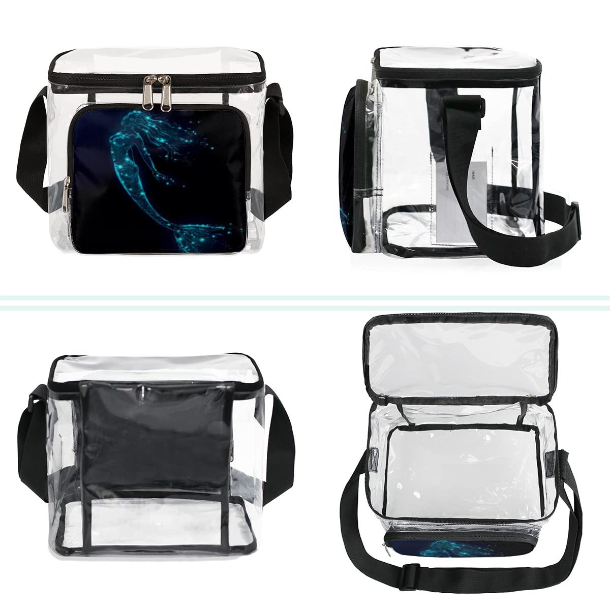 bisibuy bisibuy Mermaid Pattern Clear Lunch Bag Stadium Approved PVC Plastic See Through Lunch box with Adjustable Strap for Sports Events Concerts Office