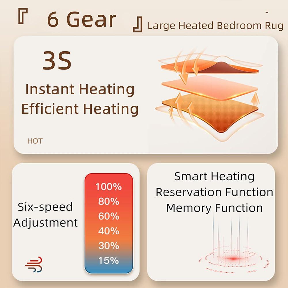 vhdurike vhdurike Extra Large Heated Floor Mat, Adjustable Temperature Electric Heated Foot Warmers, Radiant Heated Area Rug, Carbon Crystal Heating Pad for Office Home,150x200cm