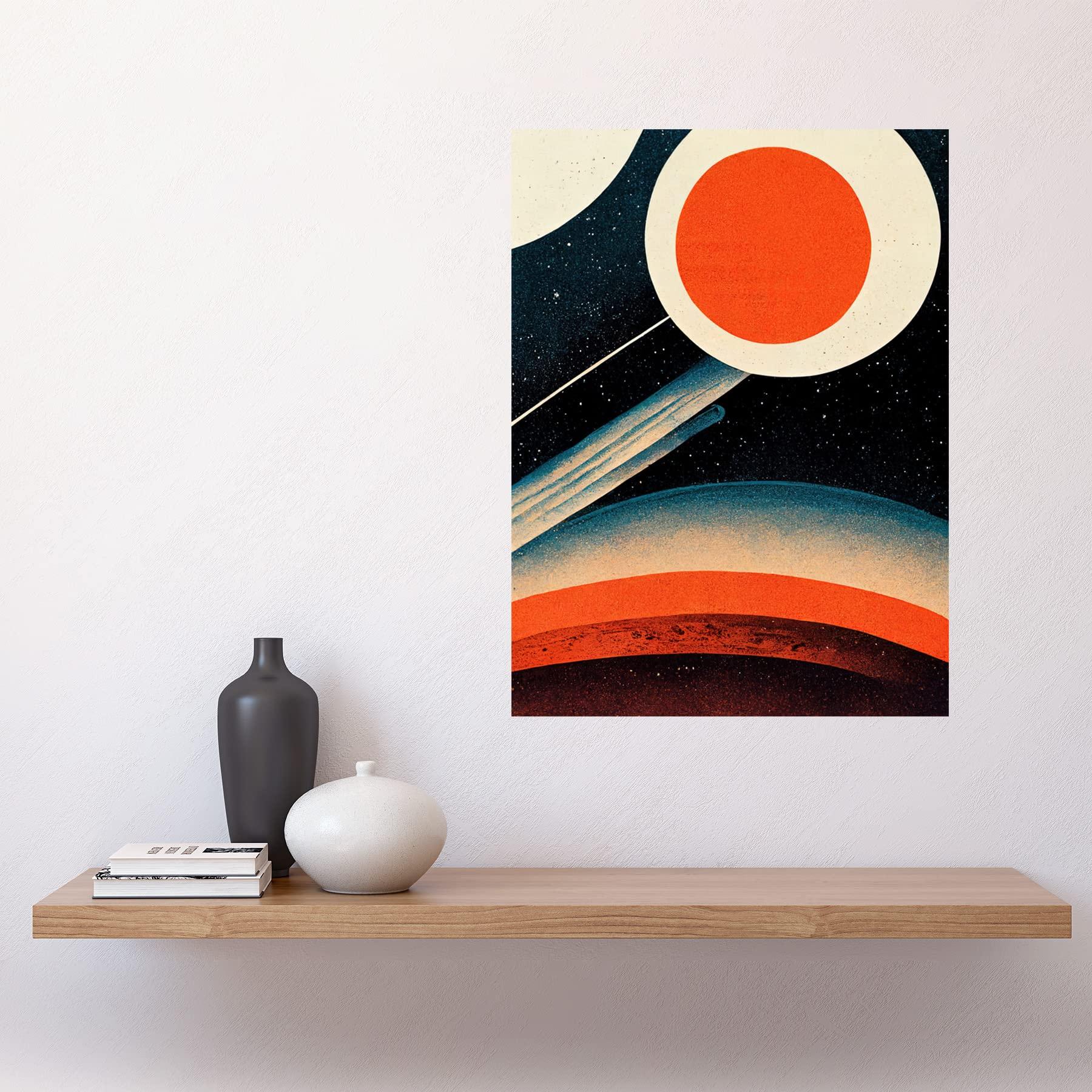Wee Blue Coo Wee Blue Coo Retro Boho Space Starscape Abstract Mid Century Style Navy Teal Orange Cream Premium Wall Art Canvas Print 18X24 Inch