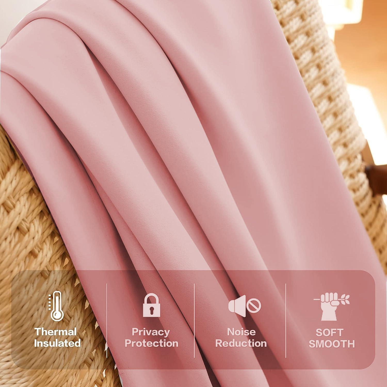 Homi Drapes Double Pinch Pleated Blackout Curtains 100% Polyester Thermal Insulated Room Darkening Drapes for Bedroom/Livingroom Pack of 2 Panels W(26"+26"),Tiebacks,Hooks (Baby Pink, 52"x45")