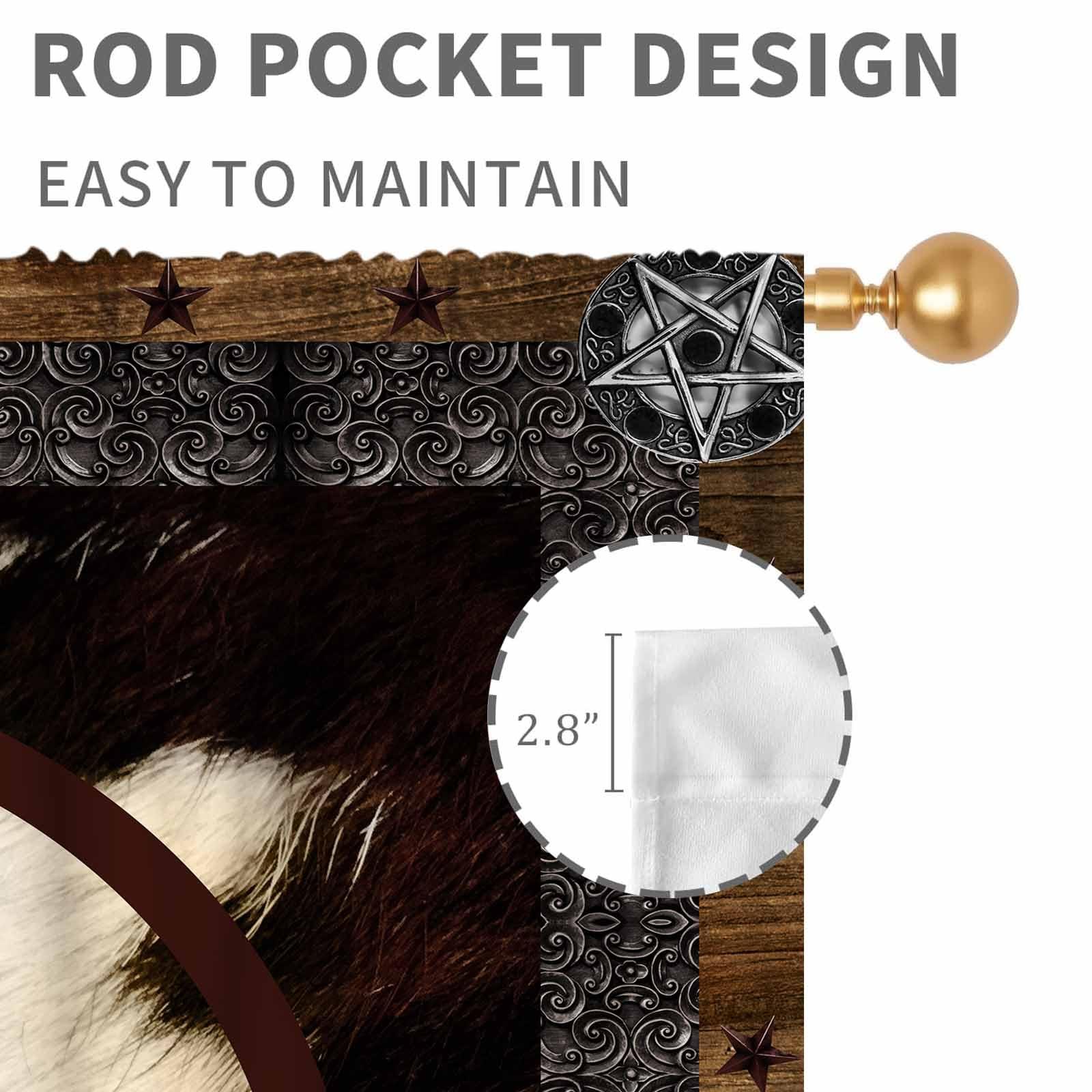 TKUYO Cow Print Curtains, Rustic Brown Cowhide Cow Printed Pattern Farmhouse Western Blackout Curtains for Bedroom Living Room Kitchen Texas Star Cow Skin Fur Window Treatments Drapes 2 Panel, 42"x63" Inch