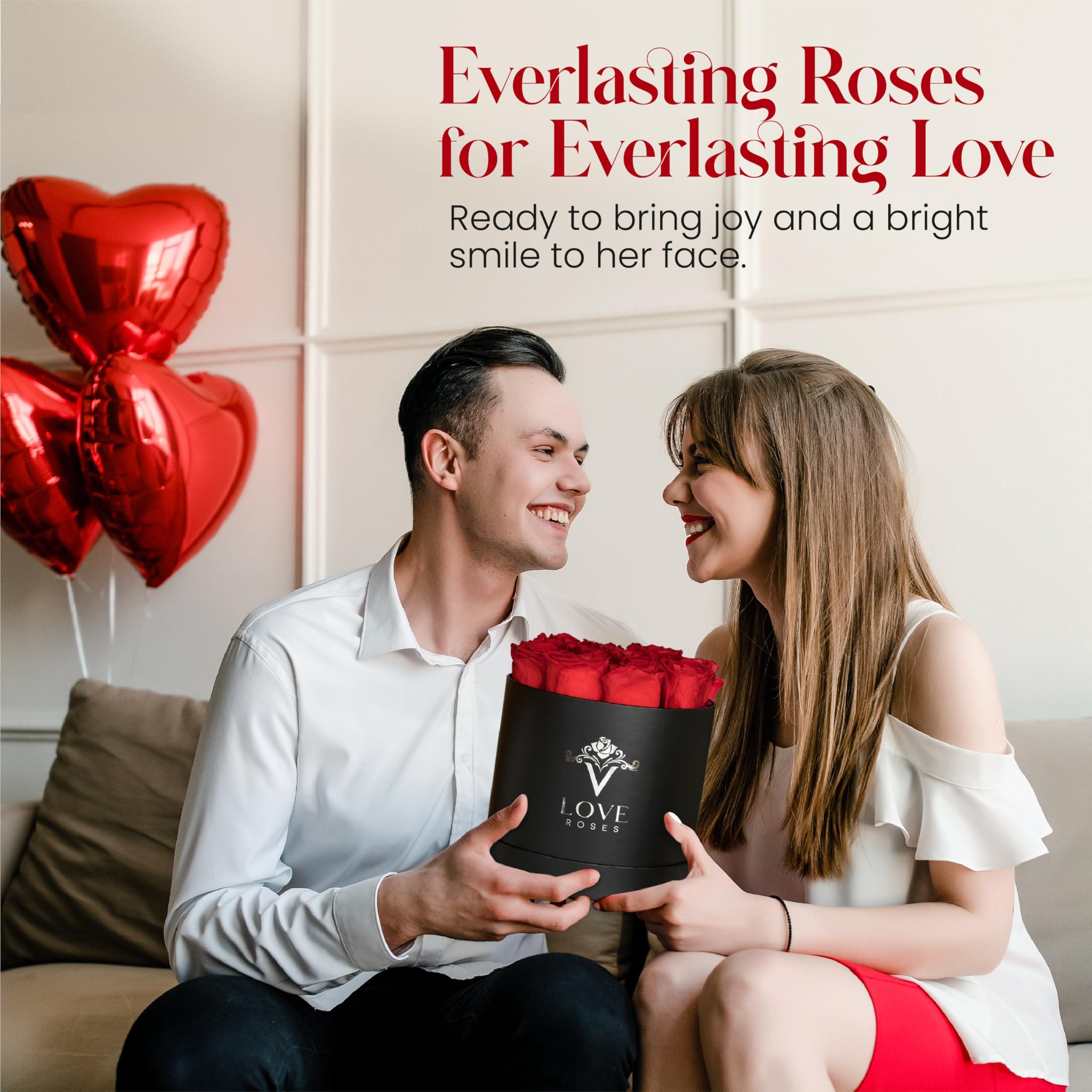 VLove VLove Forever Roses in a Black Box | Real Roses Forever Flowers Box | Naturally Preserved Flowers | Preserved Rose Box | Eternal Rose That Last A Year | Romantic Valentines Day Gift for Wife (Red)