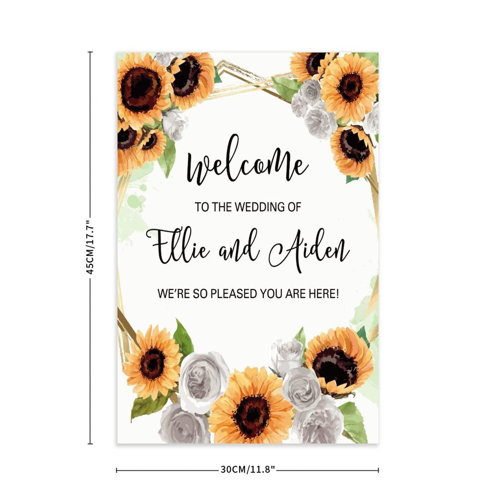 Autravelco Personalized Wedding Welcome Sign Wood Welcome to The Wedding of Greenery Wedding Greeting Couples Bride Groom Marriage Decor Wooden Sign Wedding Reception Poster for Ceremony Engagement Party 12x18