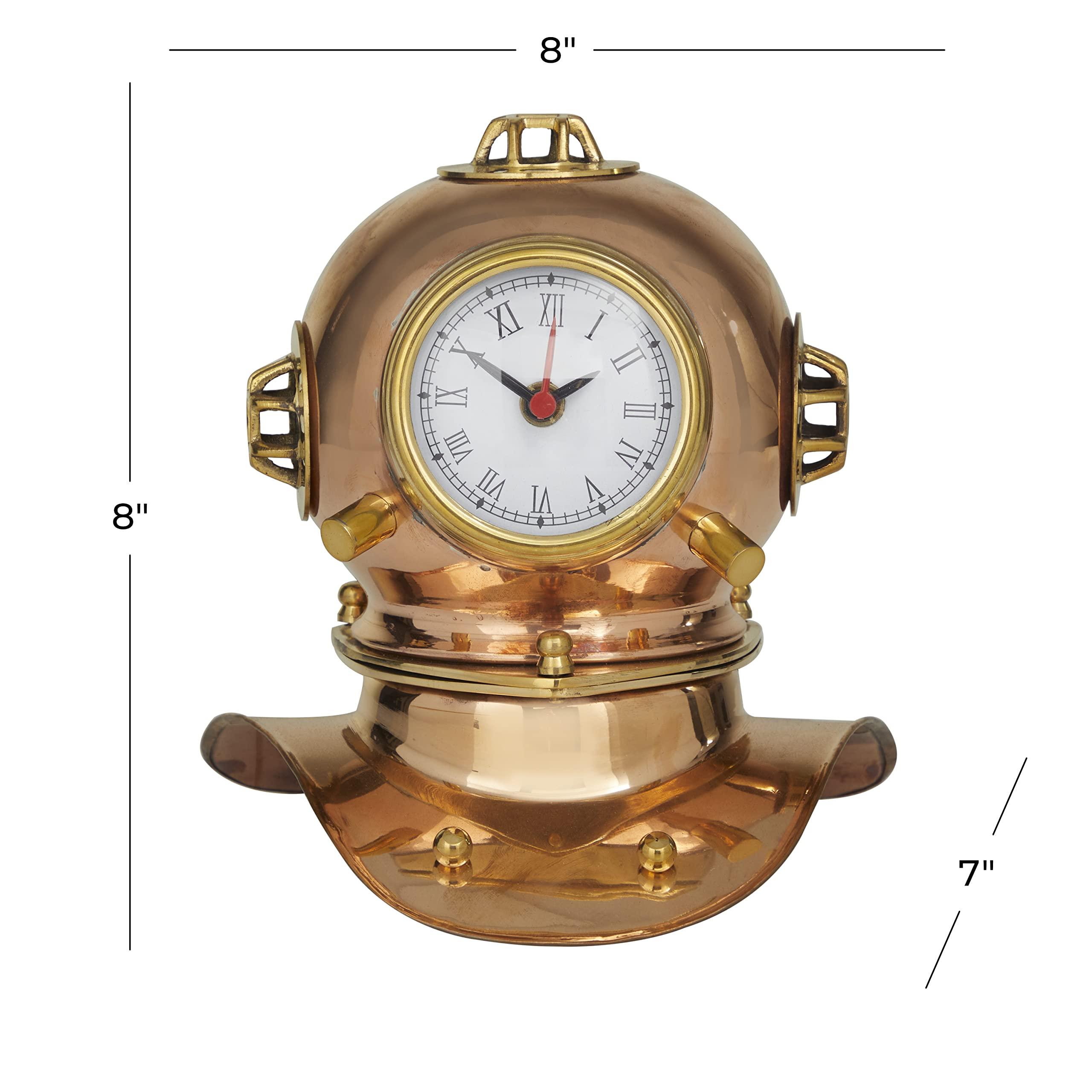 Deco 79 Deco 79 Brass Diver Helmet Clock, 8\" x 7\" x 8\", Copper