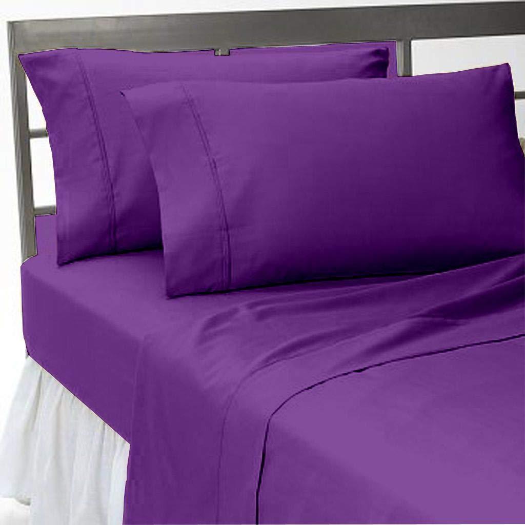 Plaza Cotton Collection Silky-Soft 1800 Thread Count Heavy Egyptian Cotton Twin Size 4-PCs Luxury Bed Sheets Set (1 Fitted, 1 Flat, 2 Pillowcase) Fits 16-20\" Deep Pocket, (Solid, Purple)