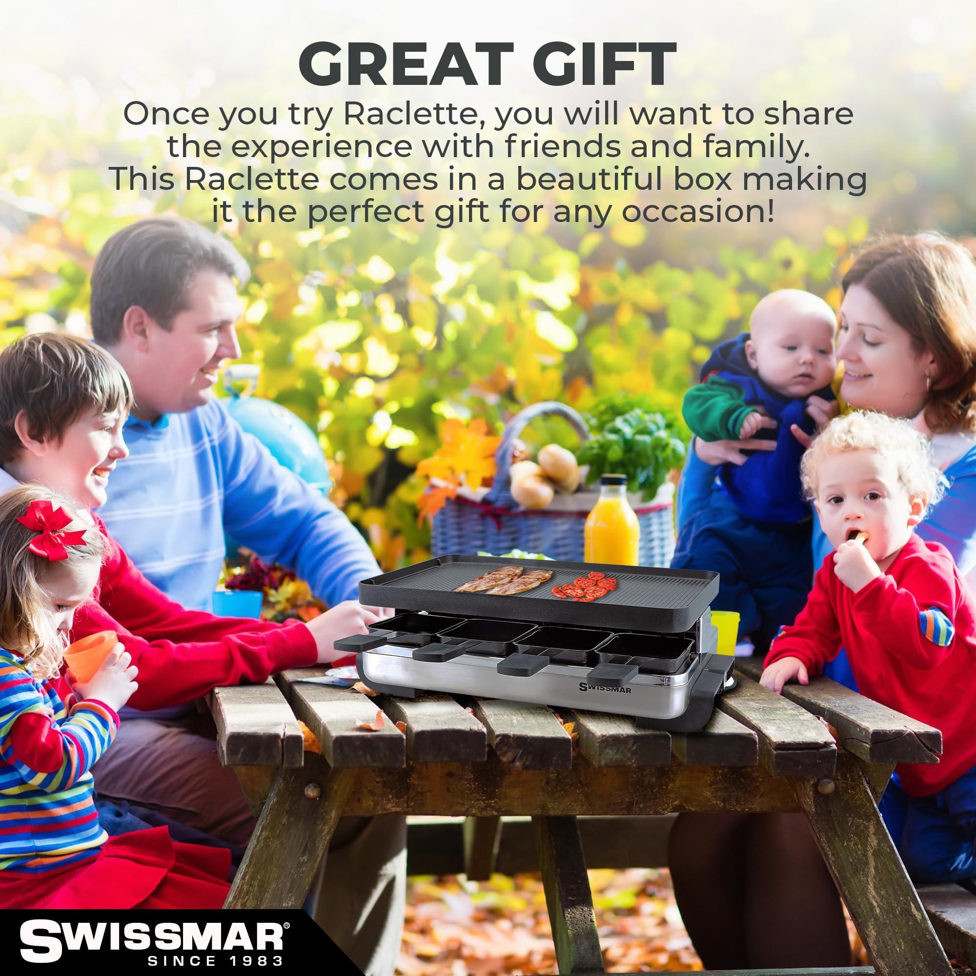 Swissmar Swissmar Classic Raclette Party Grill with Reversible Cast Aluminum Non-Stick Grill Plate/Crepe Top, Outdoor & Indoor Electric BBQ Grill, Samgyupsal Griller - Brushed Stainless Steel - 8-Person