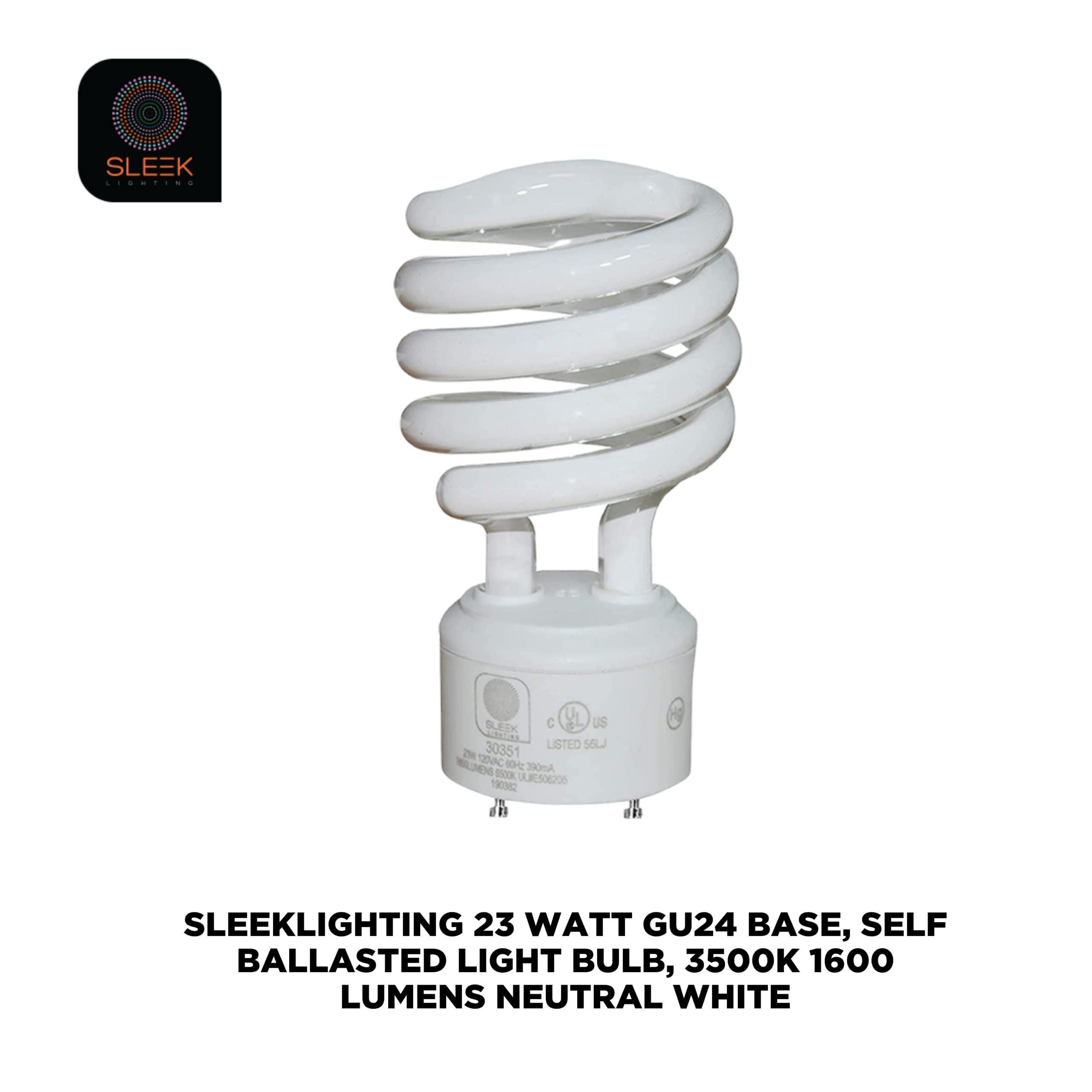 SLEEKLIGHTING SLEEKLIGHTING - 23 Watt GU24 Base 2 Prong Light Bulbs- UL Approved CFL Light bulbs-120v 60Hz - Twist Lock Spiral -Self Ballasted CFL gu24 Light Bulb- 3500K- 1600s Neutral White 4 Pack (100 Watt Equ)