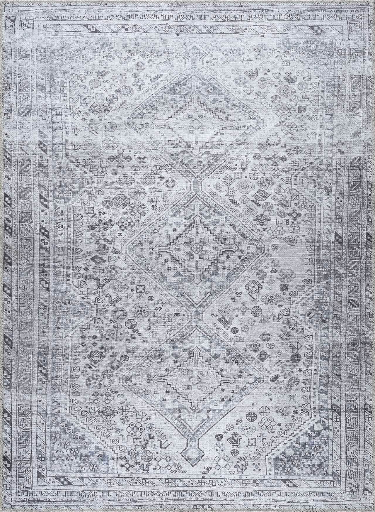 BoutiqueRugs BoutiqueRugs Barny Traditional Area Rug - Machine Washable - Off White, Denim, Charcoal - 6'7" x 9'