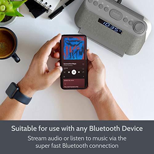 i-box i-box Digital Alarm Clock Radio, Bedside LCD Alarm Clock with USB Charger & Wireless QI Charging, Bluetooth Speaker, FM Radio, RGB Mood LED Night Light Lamp, Dimmable Display and White Noise Machine