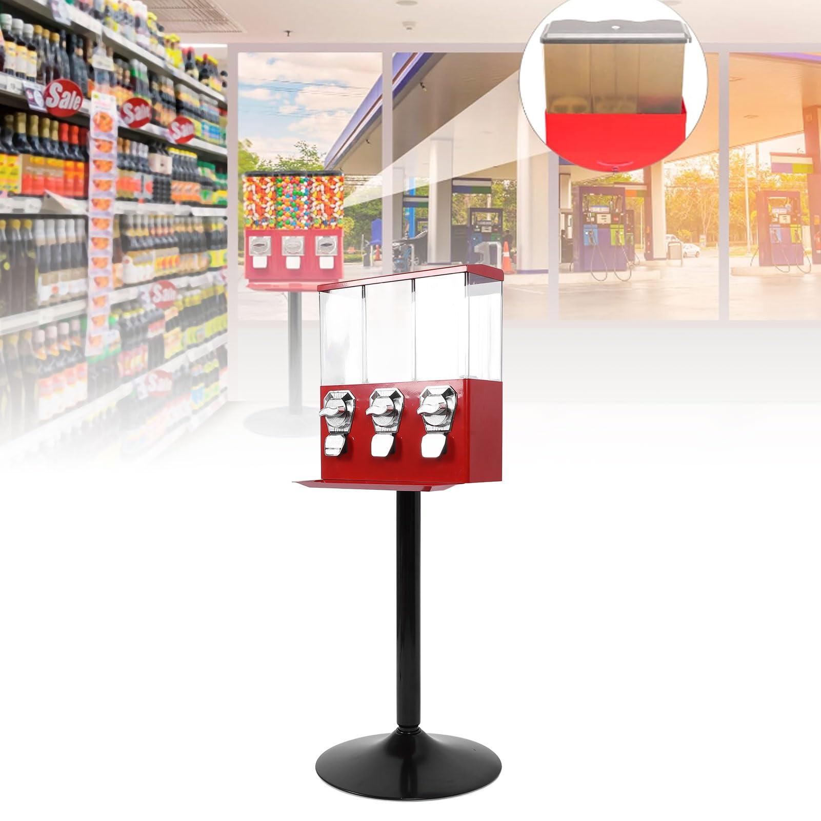NOENNULL Commercial Vending Machine, Large Business Vending Machines Candy Vending Machine with Stand Anti Theft Keys 3 Individual Candy Boxes Operated for Store