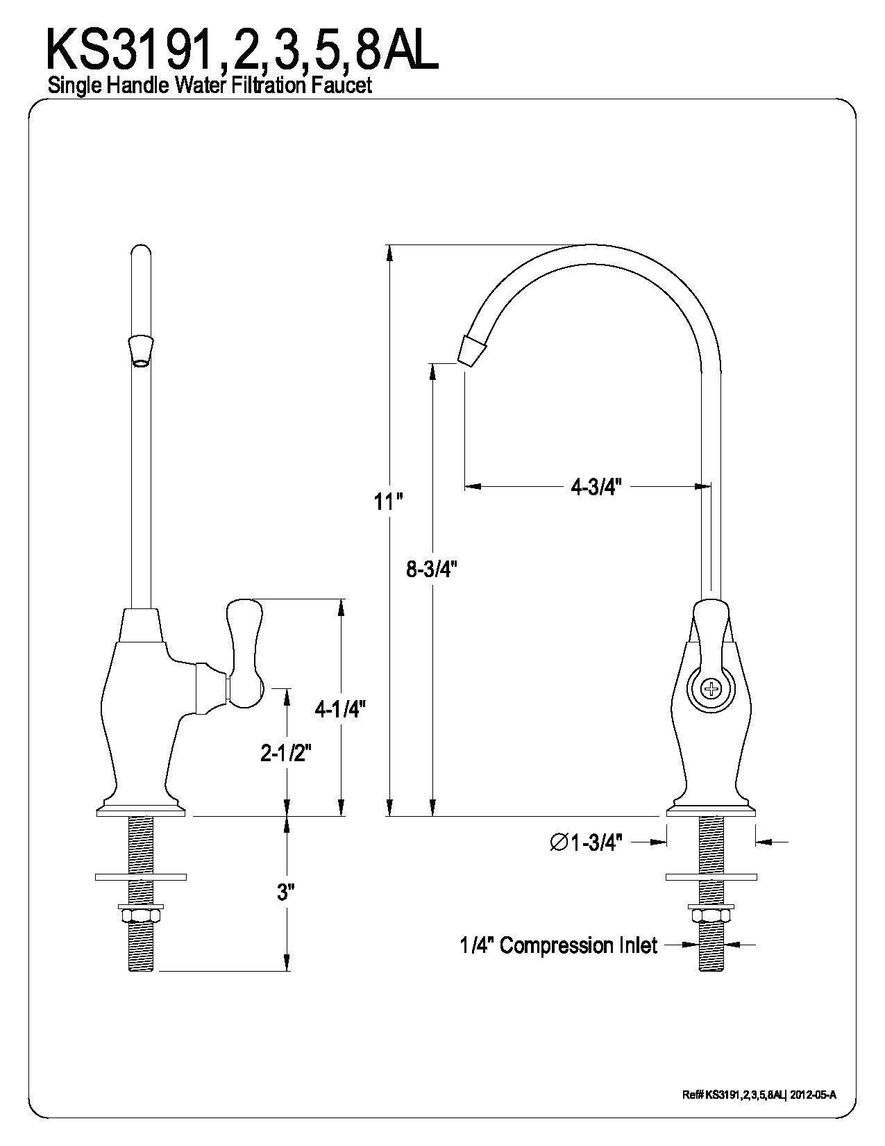 Kingston Brass Kingston Brass Gourmetier KS3192AL Restoration Single Handle Water Filtration Faucet, Polished Brass, 10.81 x 4.63 x 1.75