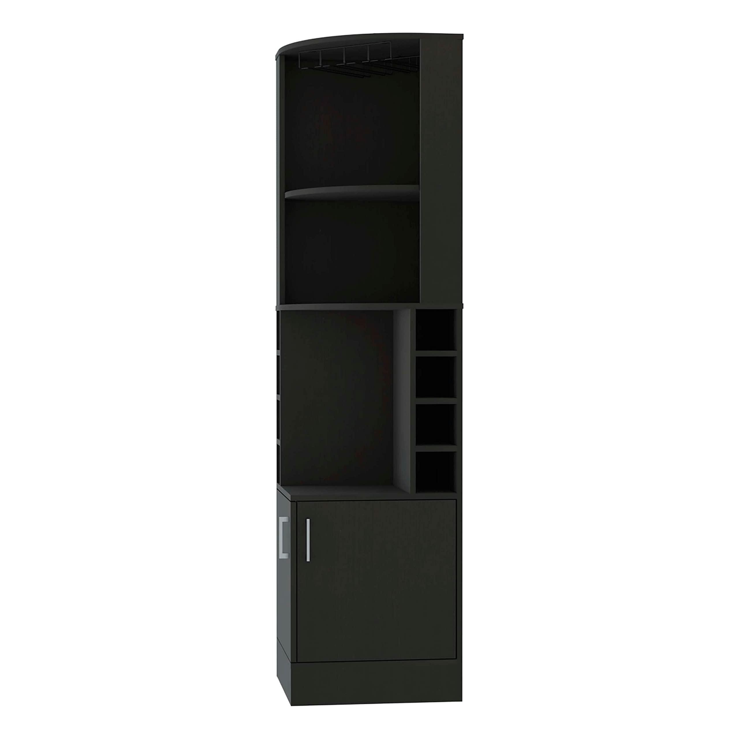 Generic Corner Bar Cabinet Eight Wine Cubbies Glass Rack Double Door Black Modern Contemporary MDF Includes Hardware