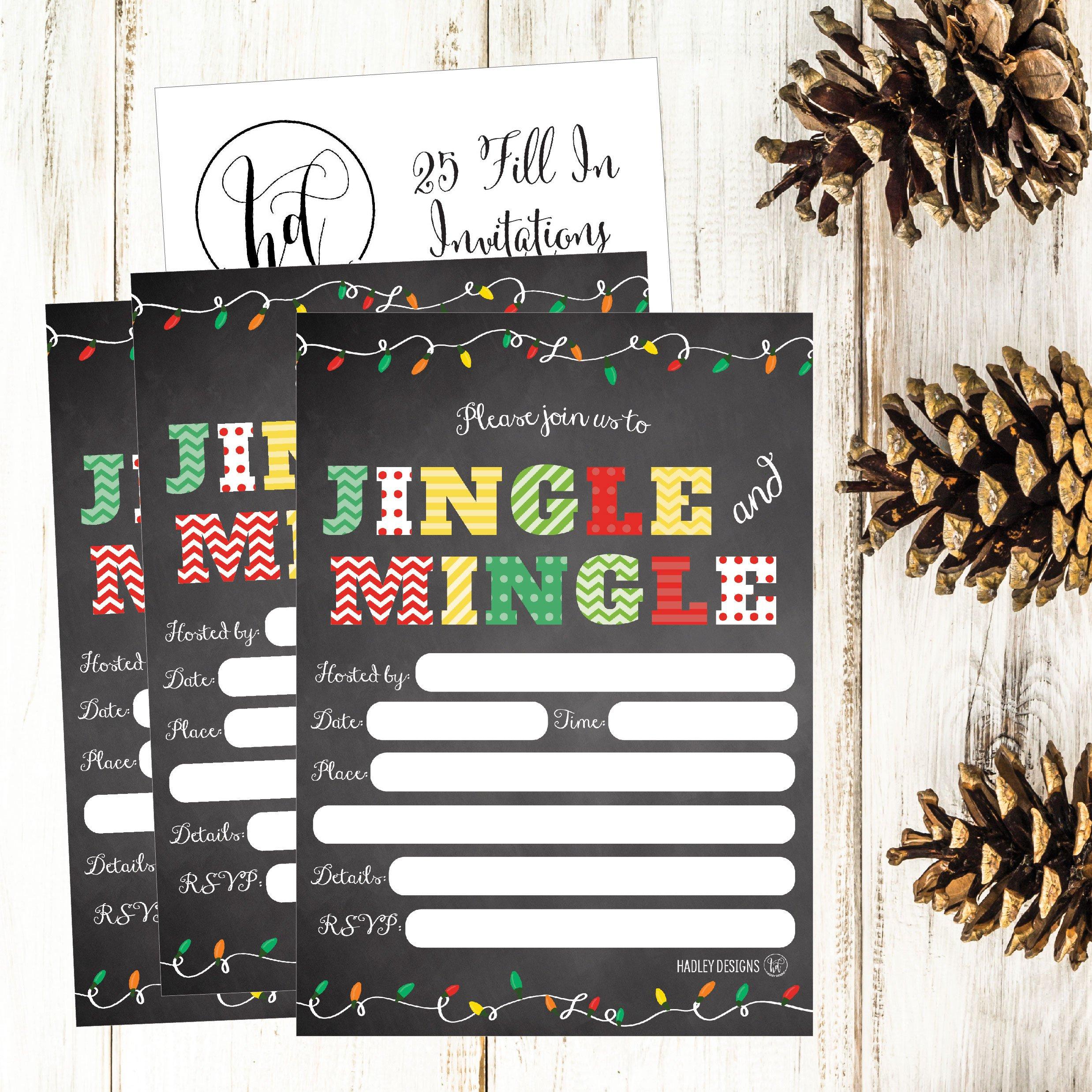 Hadley Designs 25 Christmas Lights Holiday Invitations, Chalk Winter New Years Xmas Dinner Party Invite, Adult Kids Birthday Festive Event Themed Cards, Red Green Grey Black Baby Bridal Shower Ideas Supplies