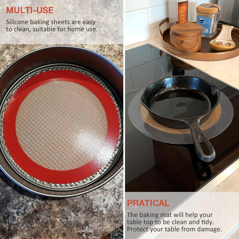 Goalfly Goalfly 8 Inch Round Silicone Baking Mat, Set of 3 Reusable Silicone Baking Mats, Silicone Mat for 8 Inch Cake Pan, Silicone Mat for Baking Cake, Pizza, Pie, Bread, Macaron (Red, Blue, Grey)